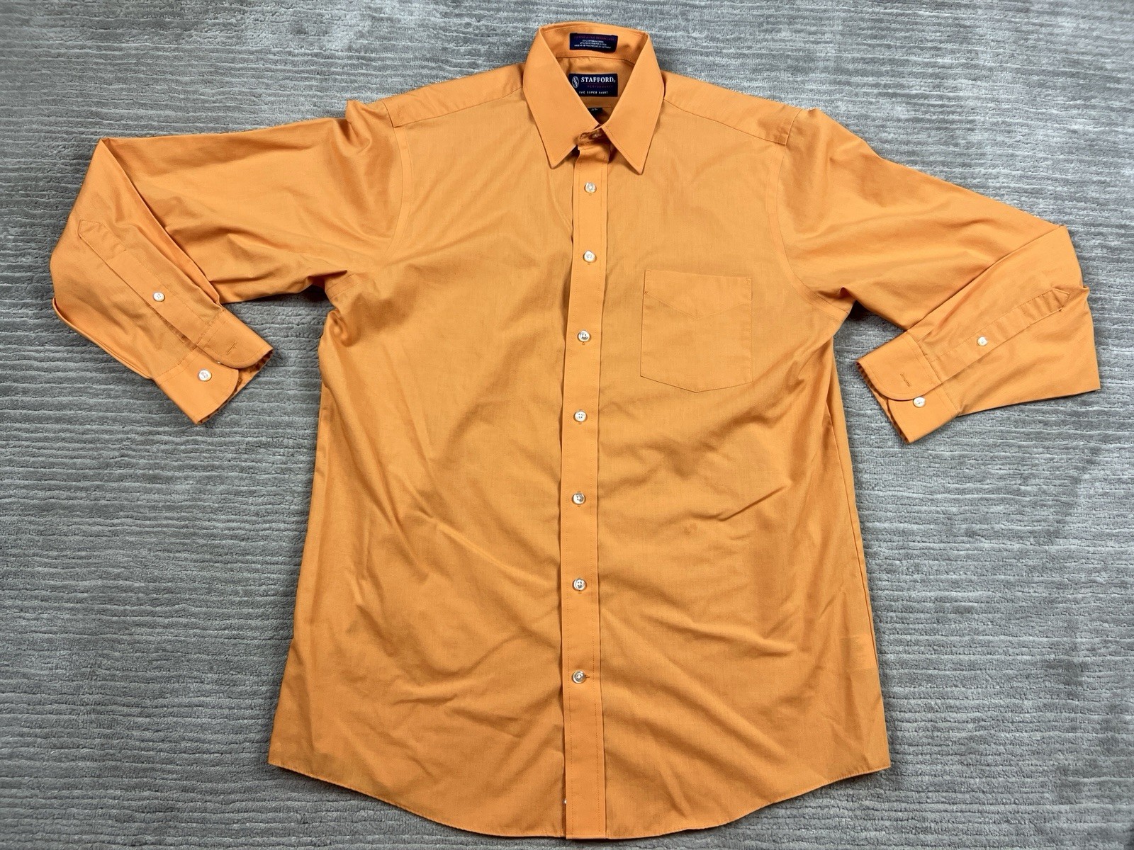 Stafford Shirt Mens 16 Orange Classic Fit Cotton Blend Broadcloth Long Sleeve