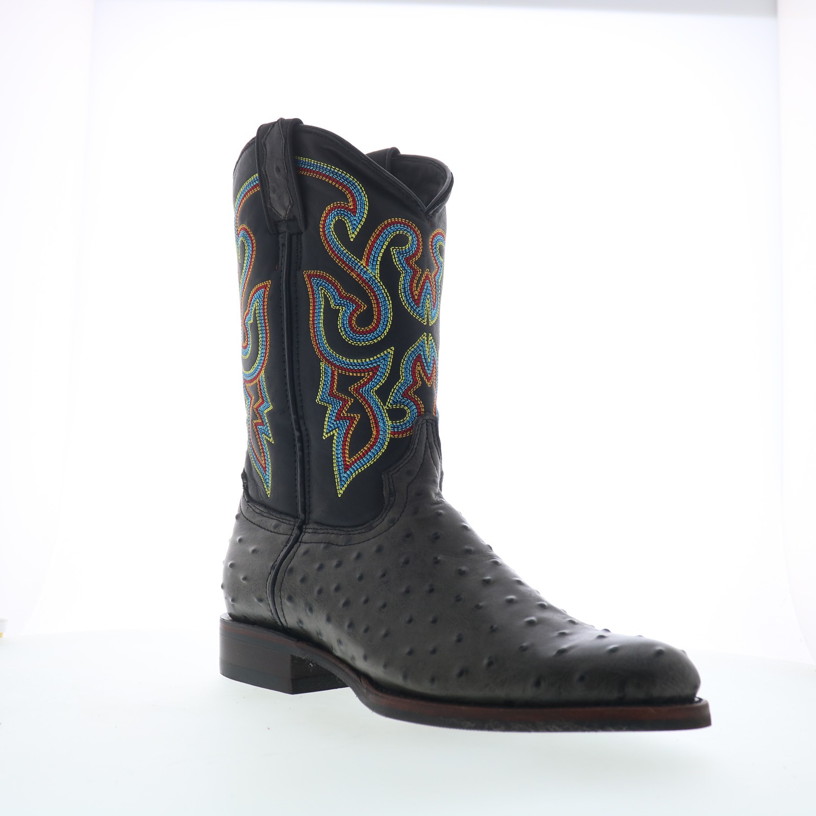 Dingo Ranger Ostrich Print Leather DI-131 Mens Black Cowboy Western Boots