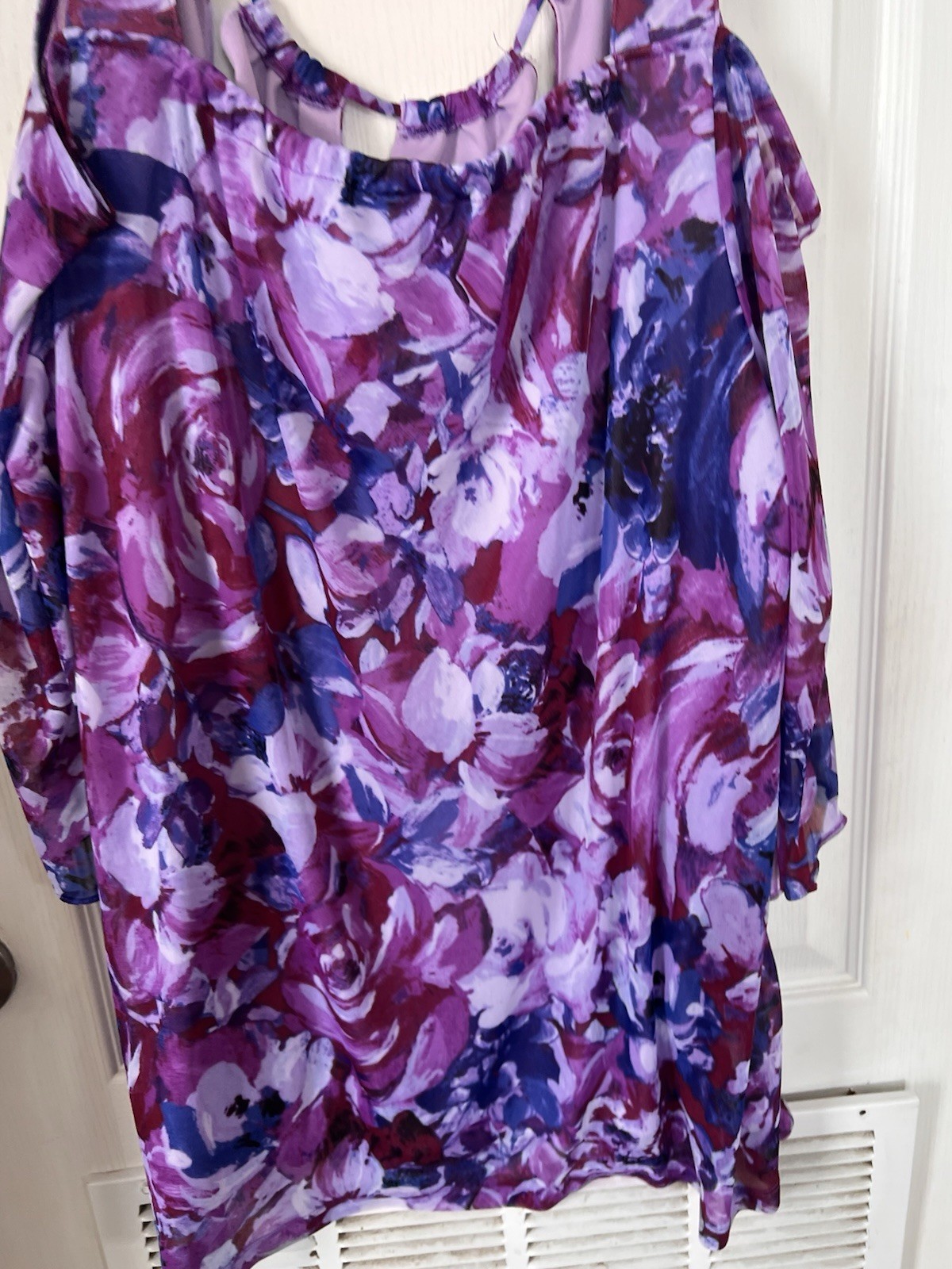 Purple Pink Blue Floral Cold Shoulder 3/4 Sleeve Scoop Neck Blouse Women 3XL