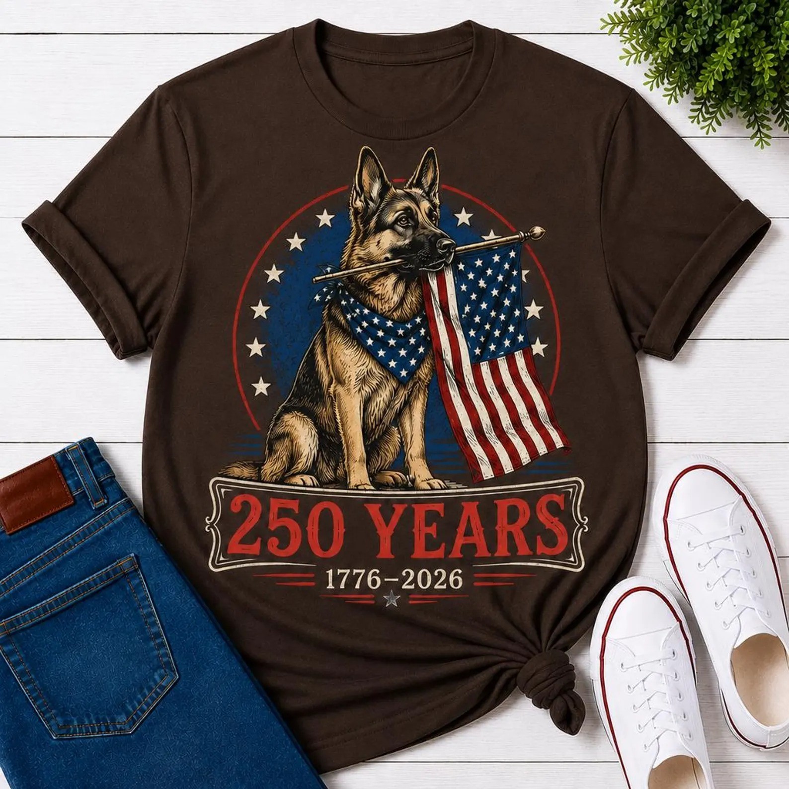 German Shepherd Patriotic 250 Years 1776-2026 USA Flag Dog Lover T-Shirt