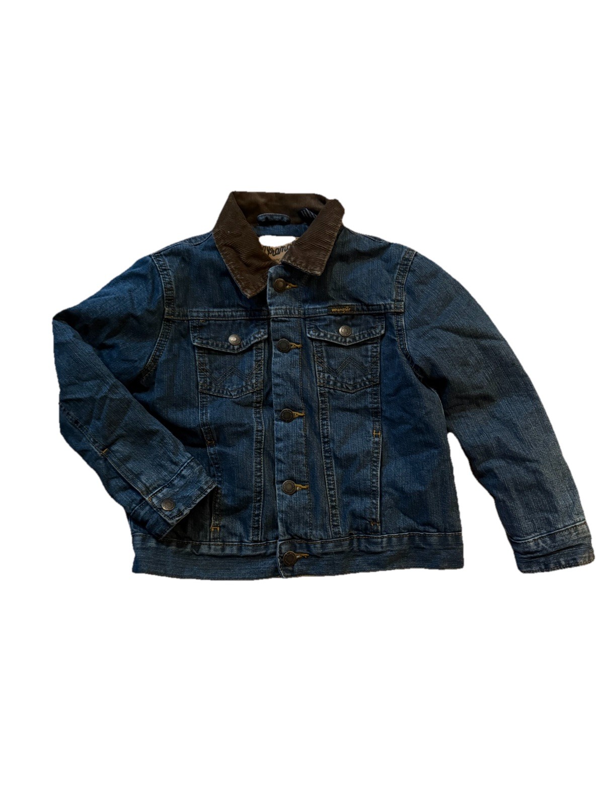 Y2K Wrangler Authentic Western Boys S Denim Red Cloth Lined, Corduroy Collar