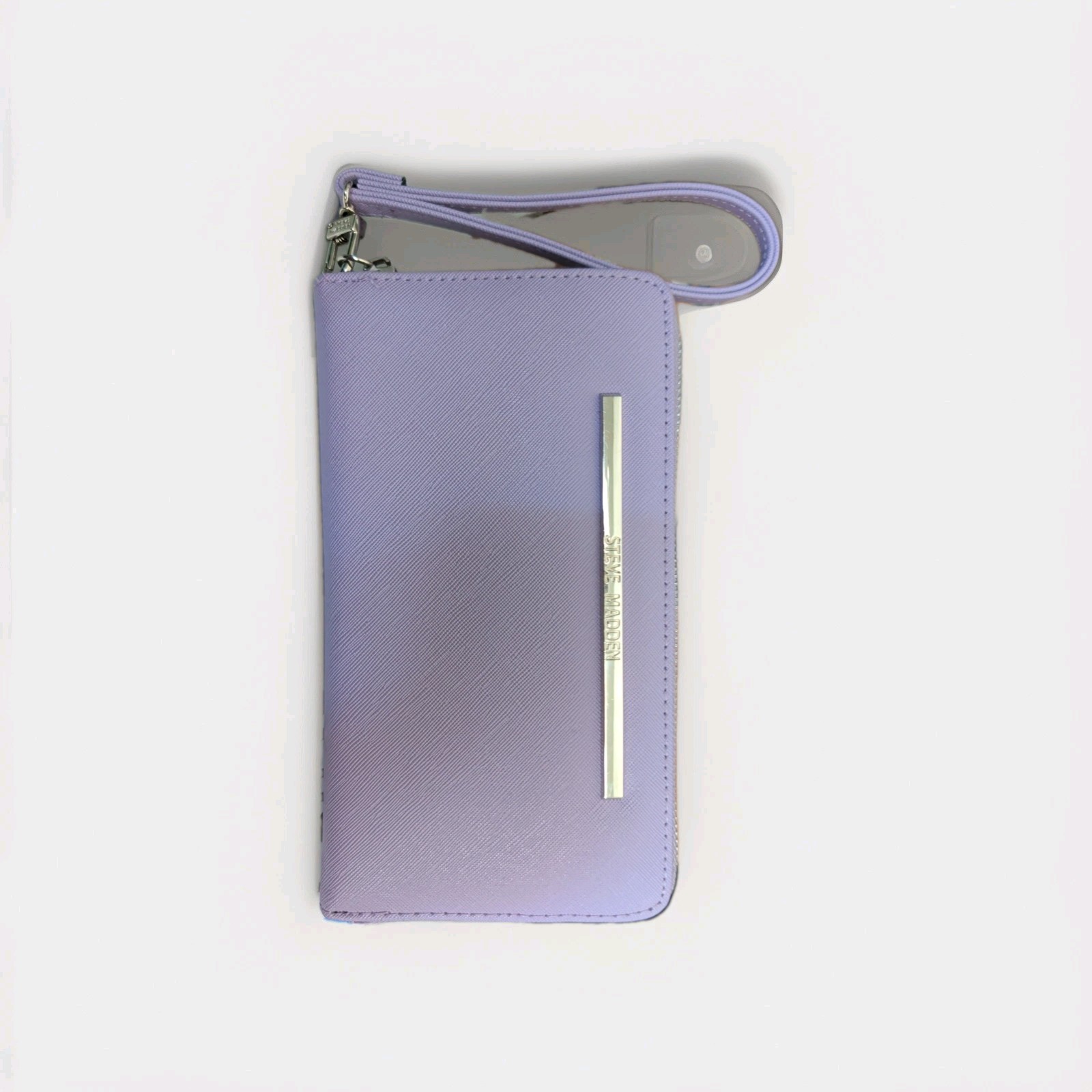 Steve Madden Lavender Purple Saffiano Faux Leather Zip Around Wristlet Wallet