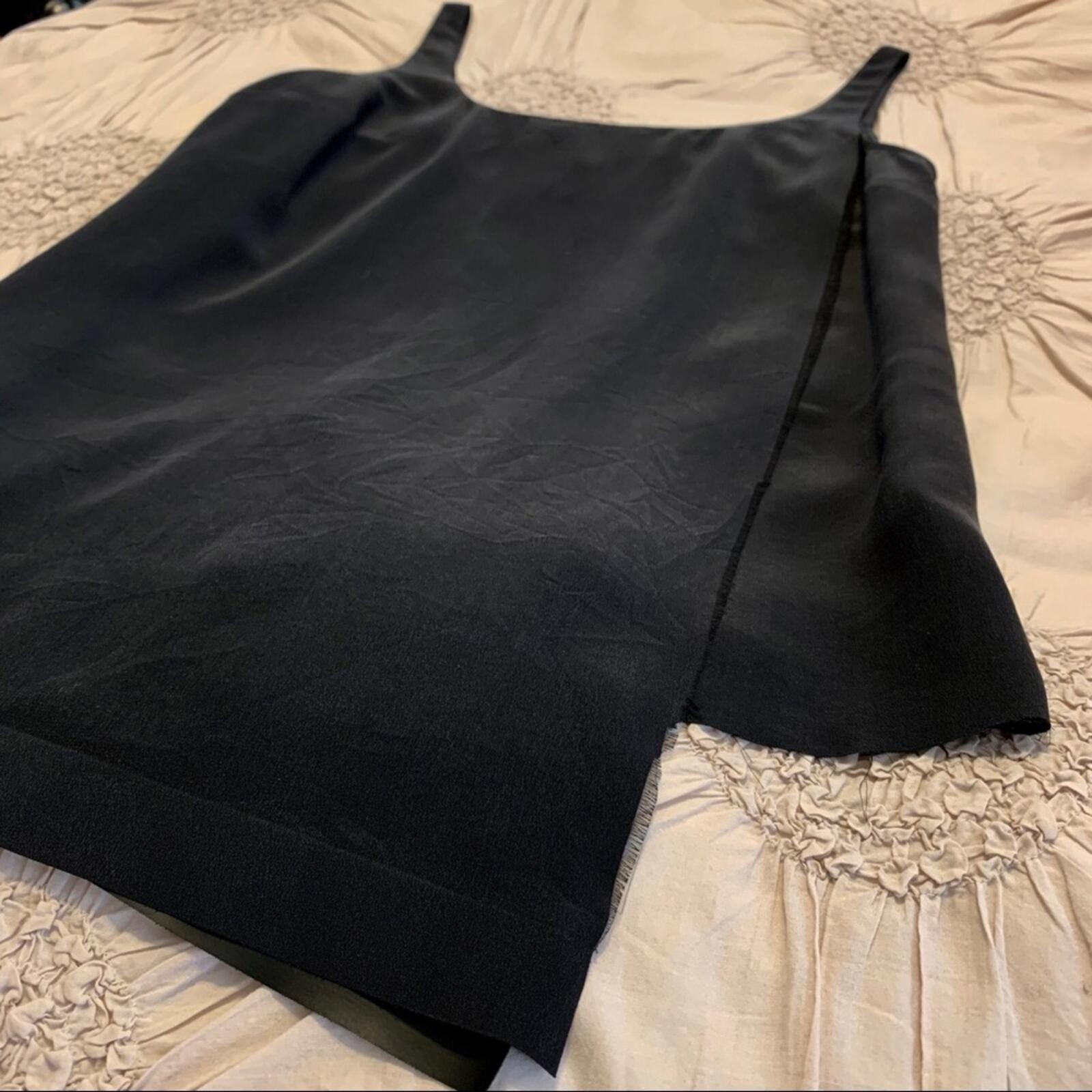 Elizabeth And James Black Asymmetrical Raw Edge 100% Silk Layering Tank
