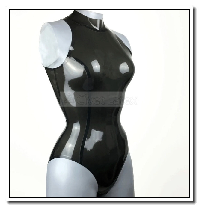 Latex Leotard Skin Swimsuit Basic Black Classic Sexy Back Zip Customize .4mm J25