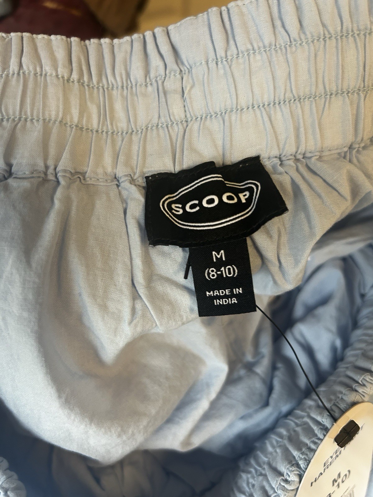 Scoop Women’s Blue Eyelet Floral Harem Pants Drawstring Pockets 25″ Inseam