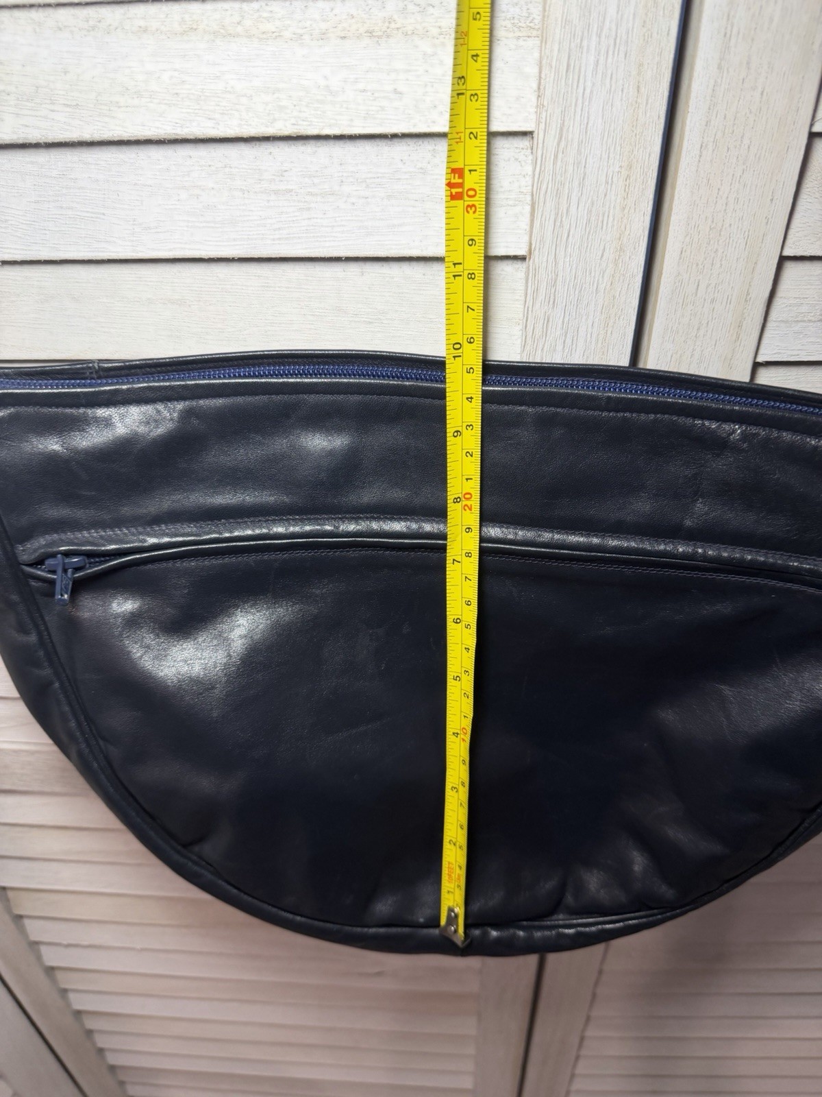 Vintage Italian Leather Navy Zip Half Moon Crossbody Bag Enny