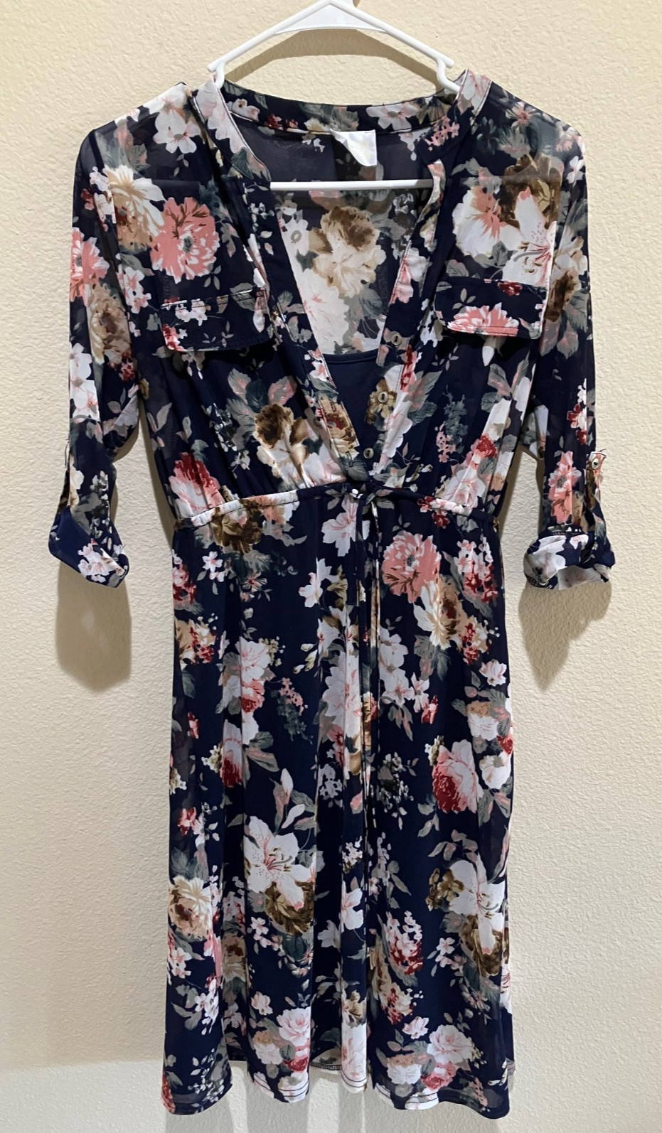 Siren Lily Maternity Floral Layered Dress Navy Pink Boho Cottagecore Size S