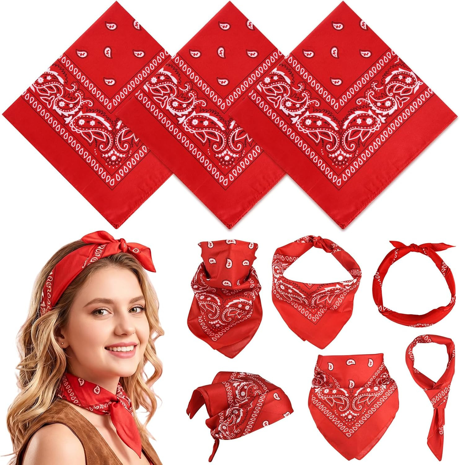 Bandanas Bulk Paisley Pattern for Women Men, Head Scarf Cowboy Bandana Neon Hand