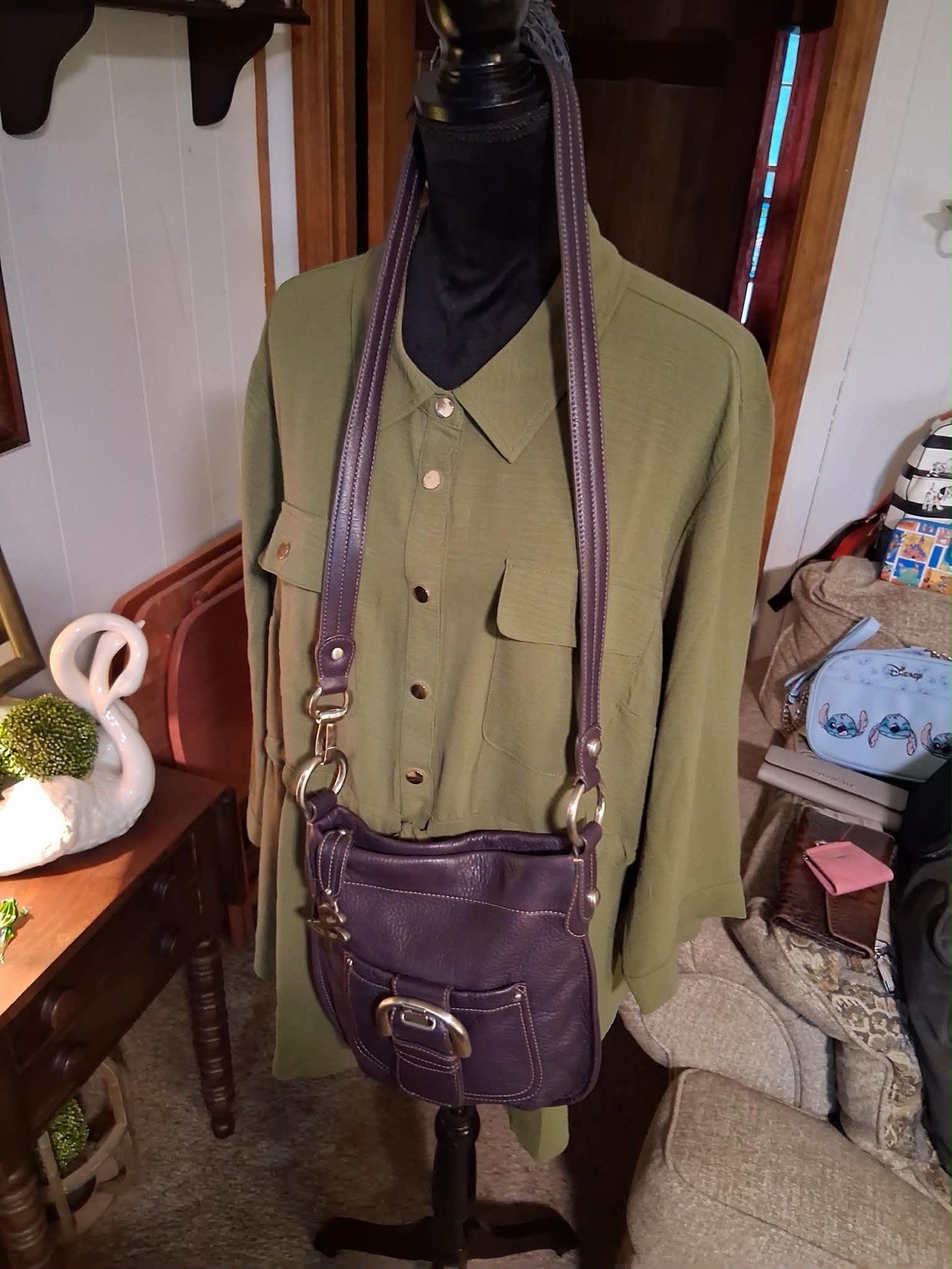 B. Makowsky Purple Soft Pebbled Leather Crossbody Animal Lining w Charm Silver