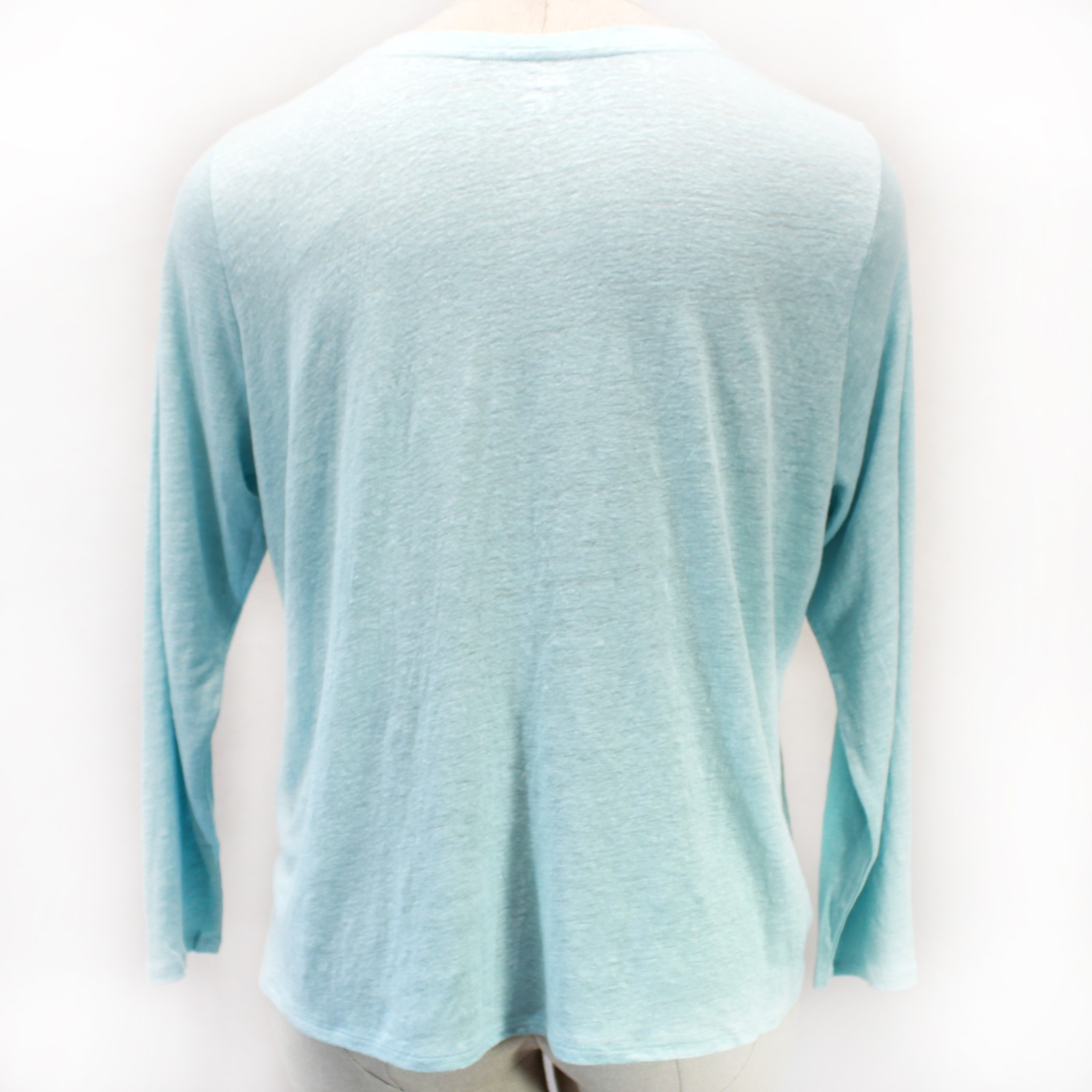 Eileen Fisher Plus Light Blue 100% Linen Long Sleeve Minimalist Tee Top 1X