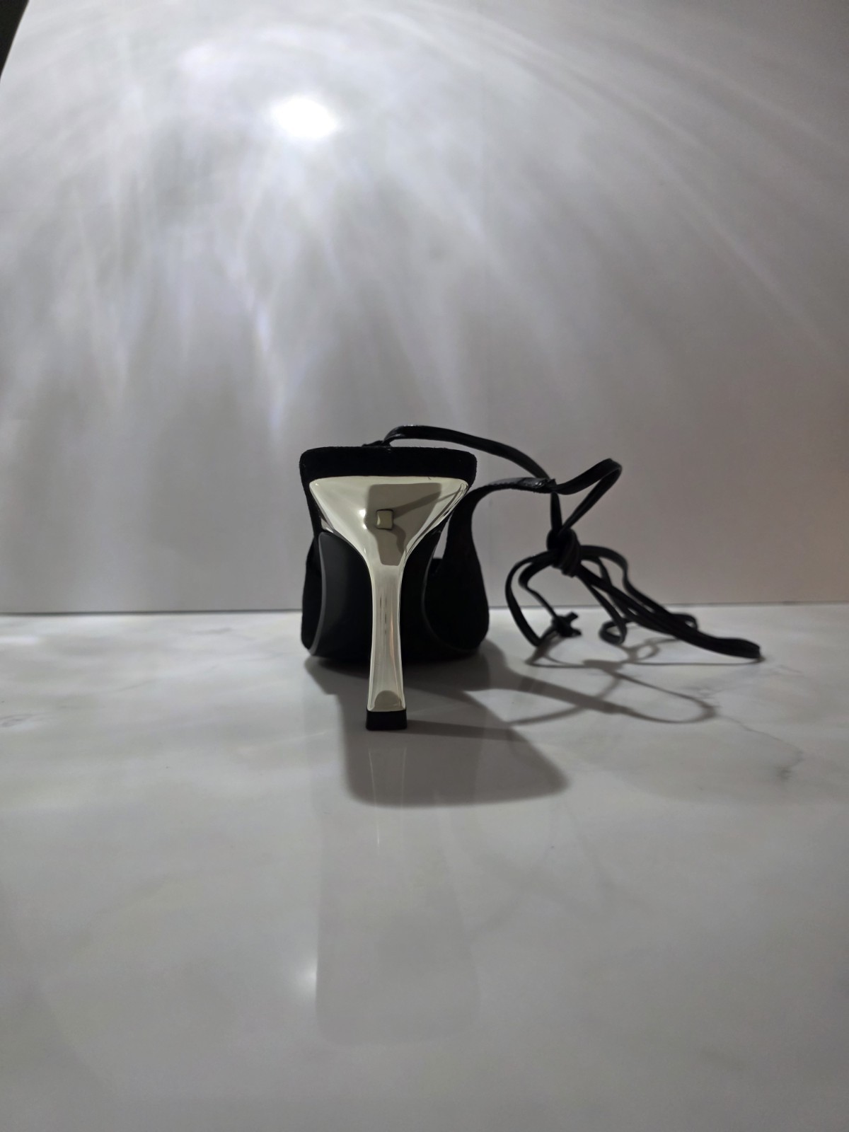 ALDO Black Polyurethane Pointed Toe Lace-Up Slingback Stiletto Heels 7M