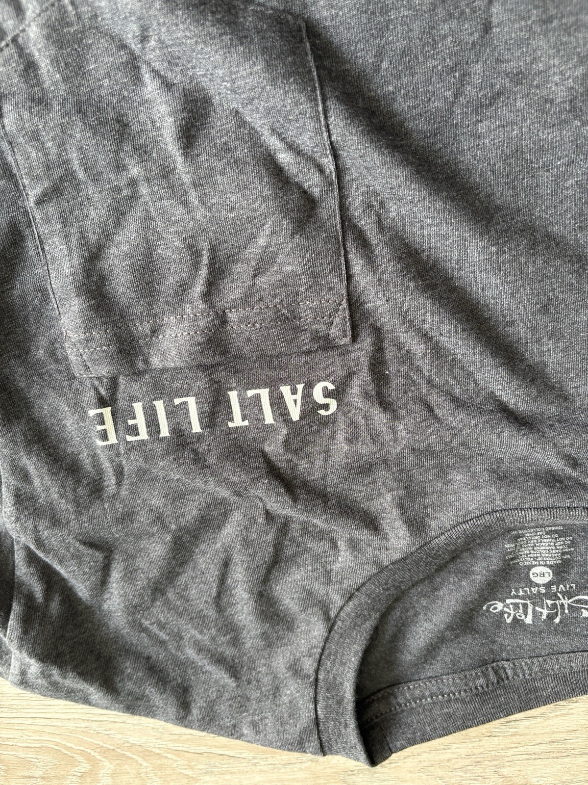 Salt Life Gray L Pocket Tee “Any Tail Any Water” Fish Graphic