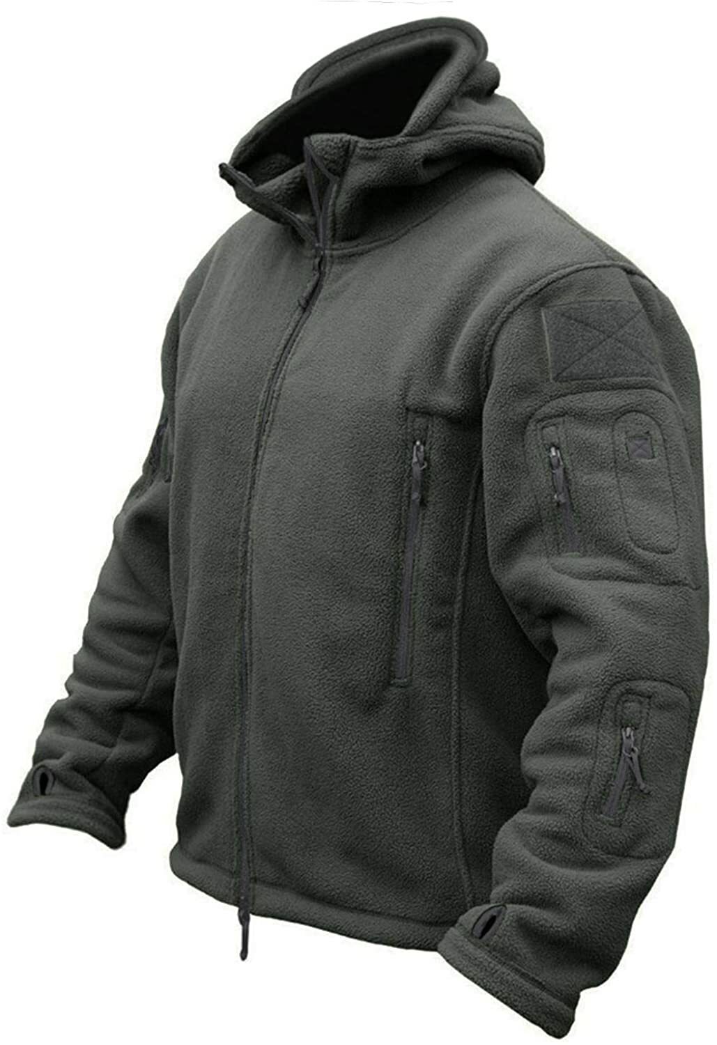 Mens Tactical Fleece Jacket Full Zip Up Windproof Hooded Work Coat Outdoor Sport