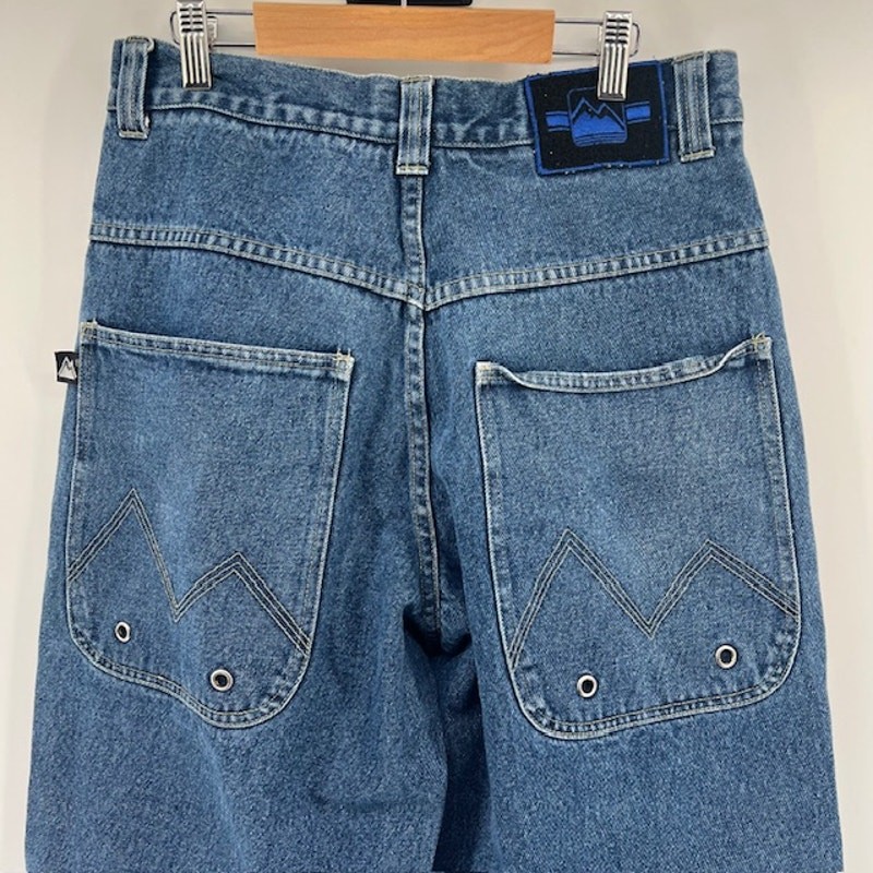 VTG Y2K First Down Zip Off Denim Jeans Mens 32 Cargo Baggy Skater Streetwear