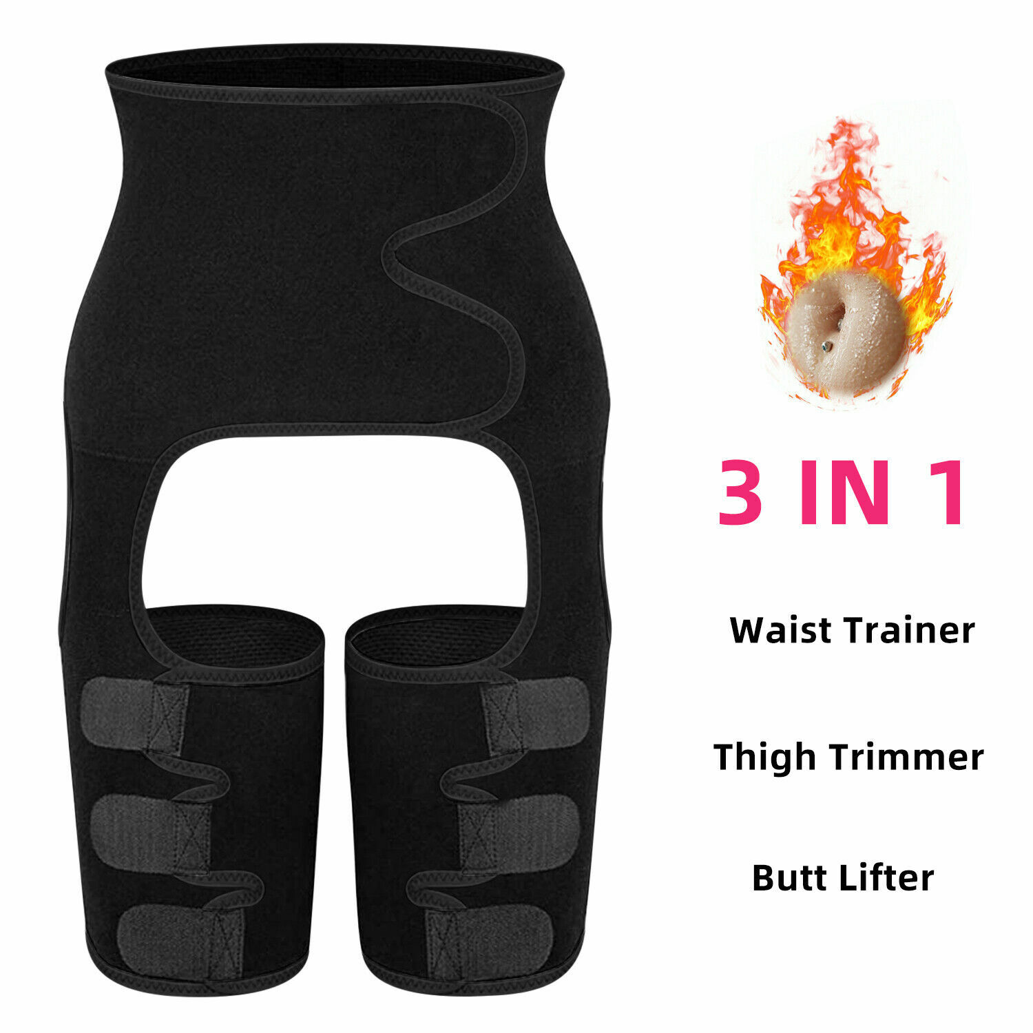Waist Trainer, 3-in-1 Waist and Thigh Trimmer Butt Lifter Shapewear BLACK