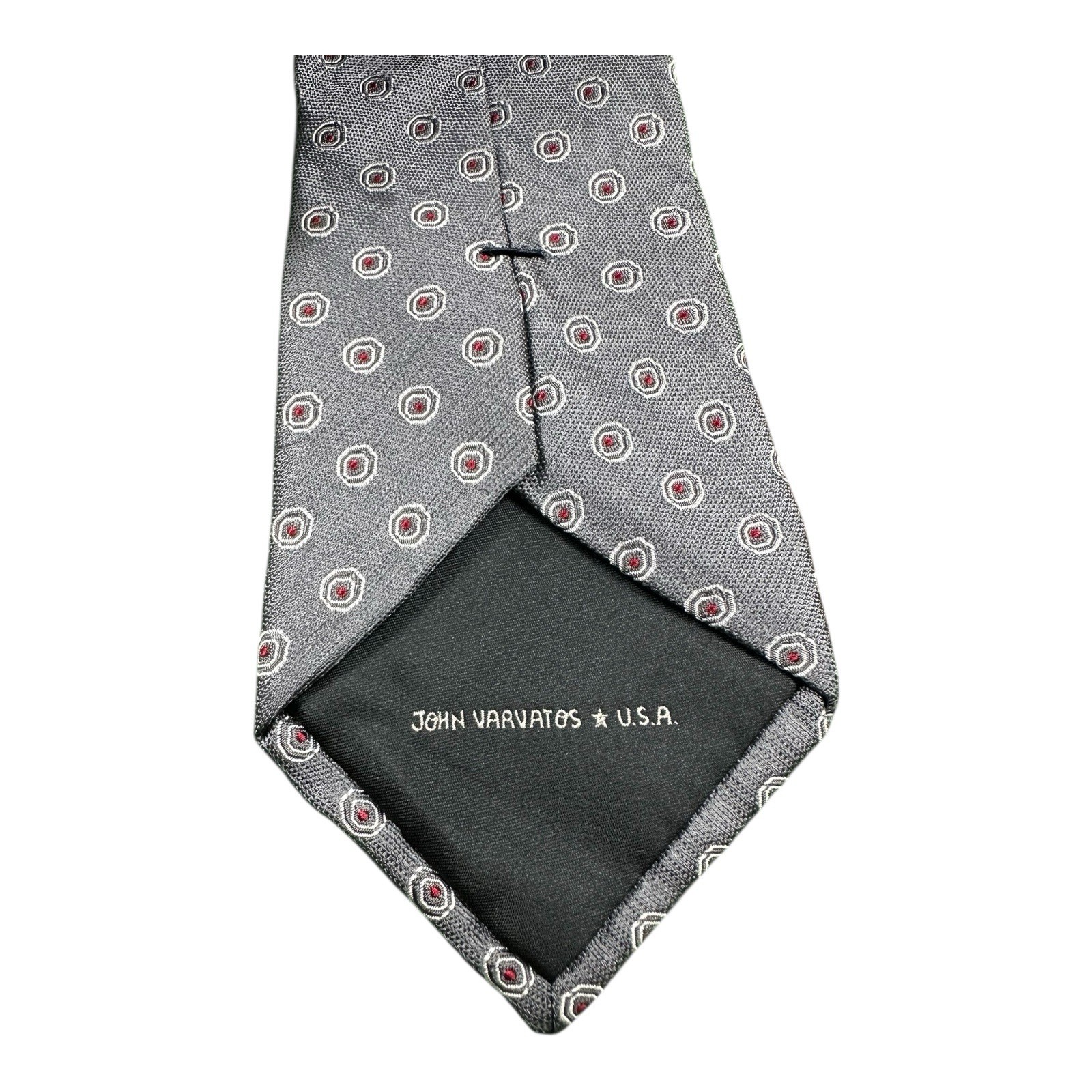 John Varvatos Gray Red Bullseye AOP Pure Silk Men’s Tie 3.25 Inch Width
