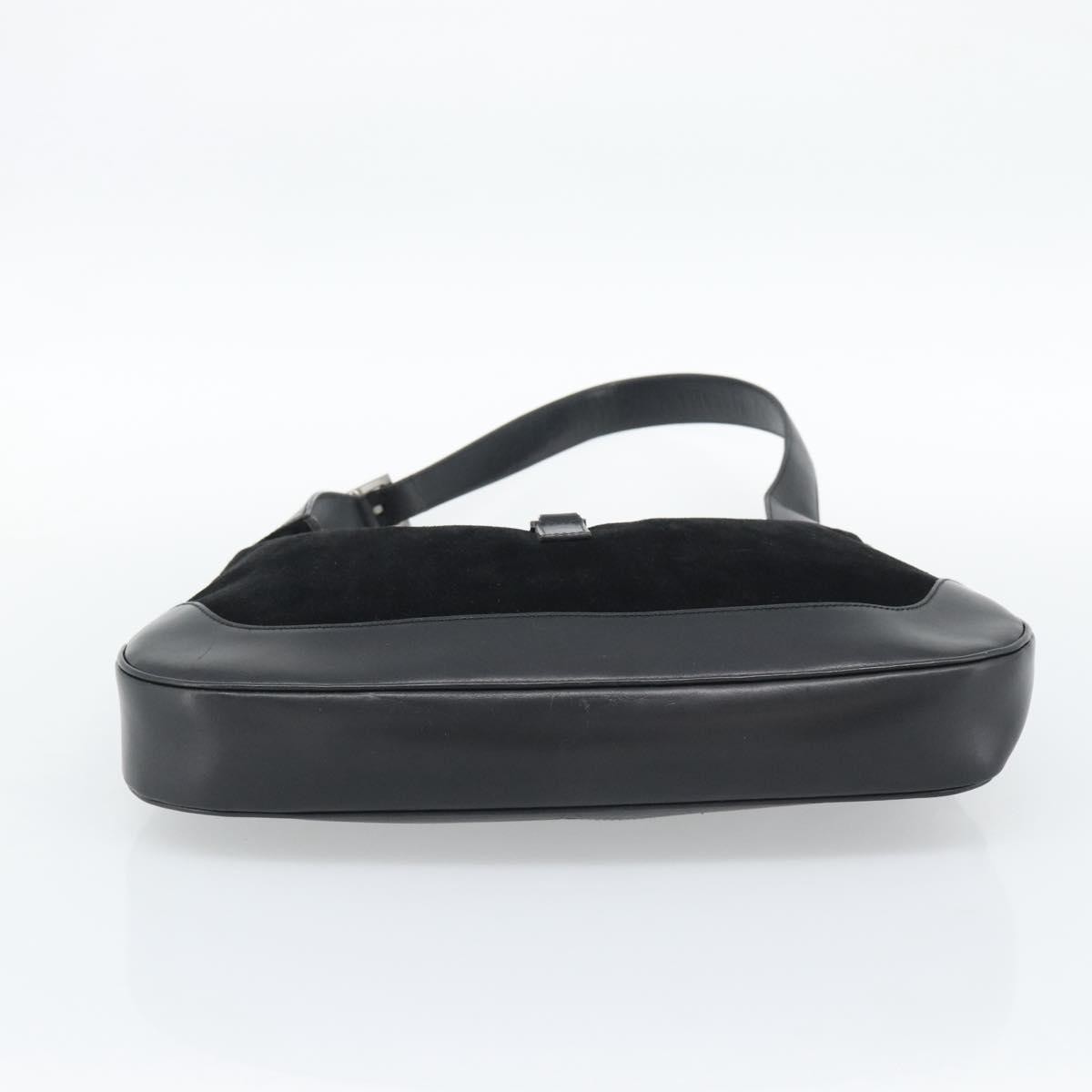 GUCCI Jackie Hand Bag Suede Black Silver 001 3346 Auth 194007