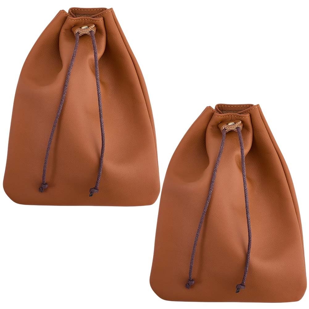 2Pcs Drawstring Leather Coin Pouches, 18x14cm Cowhide Leather Pouch Sandy Bro…