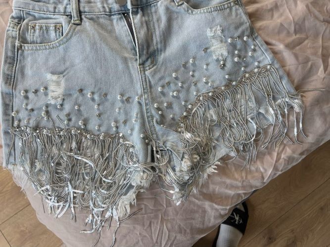 2025 Party Dance Shorts Tassel Beading Casual Jeans Women Celebrate Shiny Beads