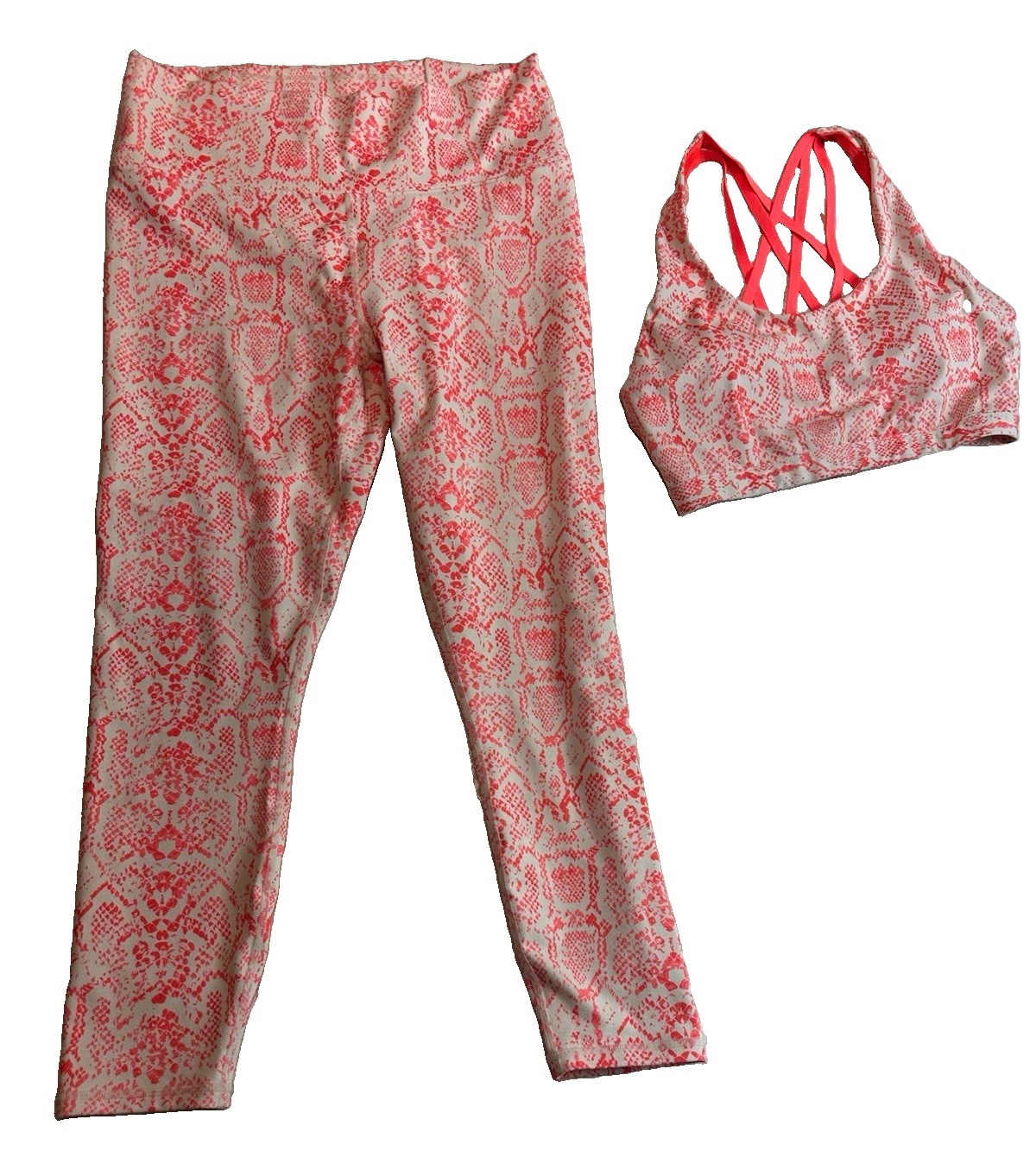 Fabletics PowerHold 2PC Animal Print Leggings & Sports Bra Set Pink/White M