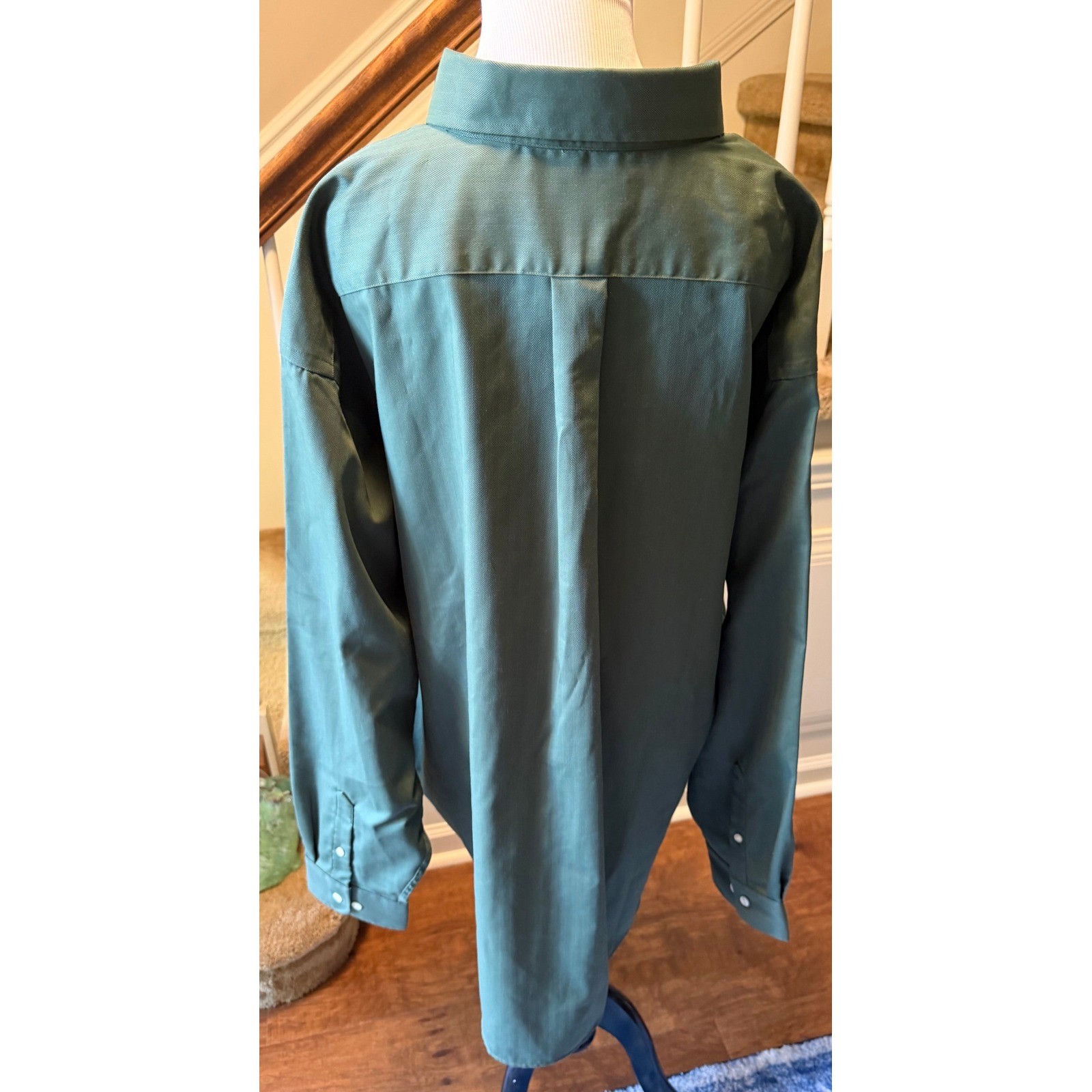 Roundtree & Yorke XXL Green Herringbone Easy Care Performance Button Down Shirt