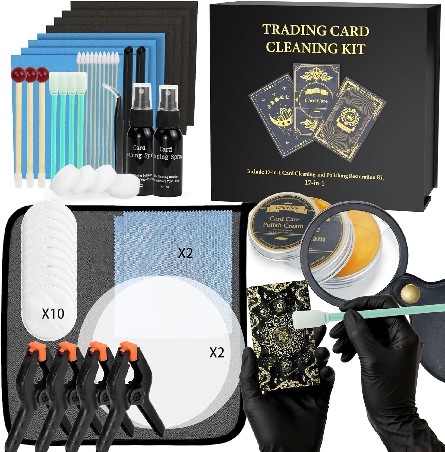 Card Care Clean Kit,17-In-1 Card Cleaning and Polishing Restoration Kit, Trading