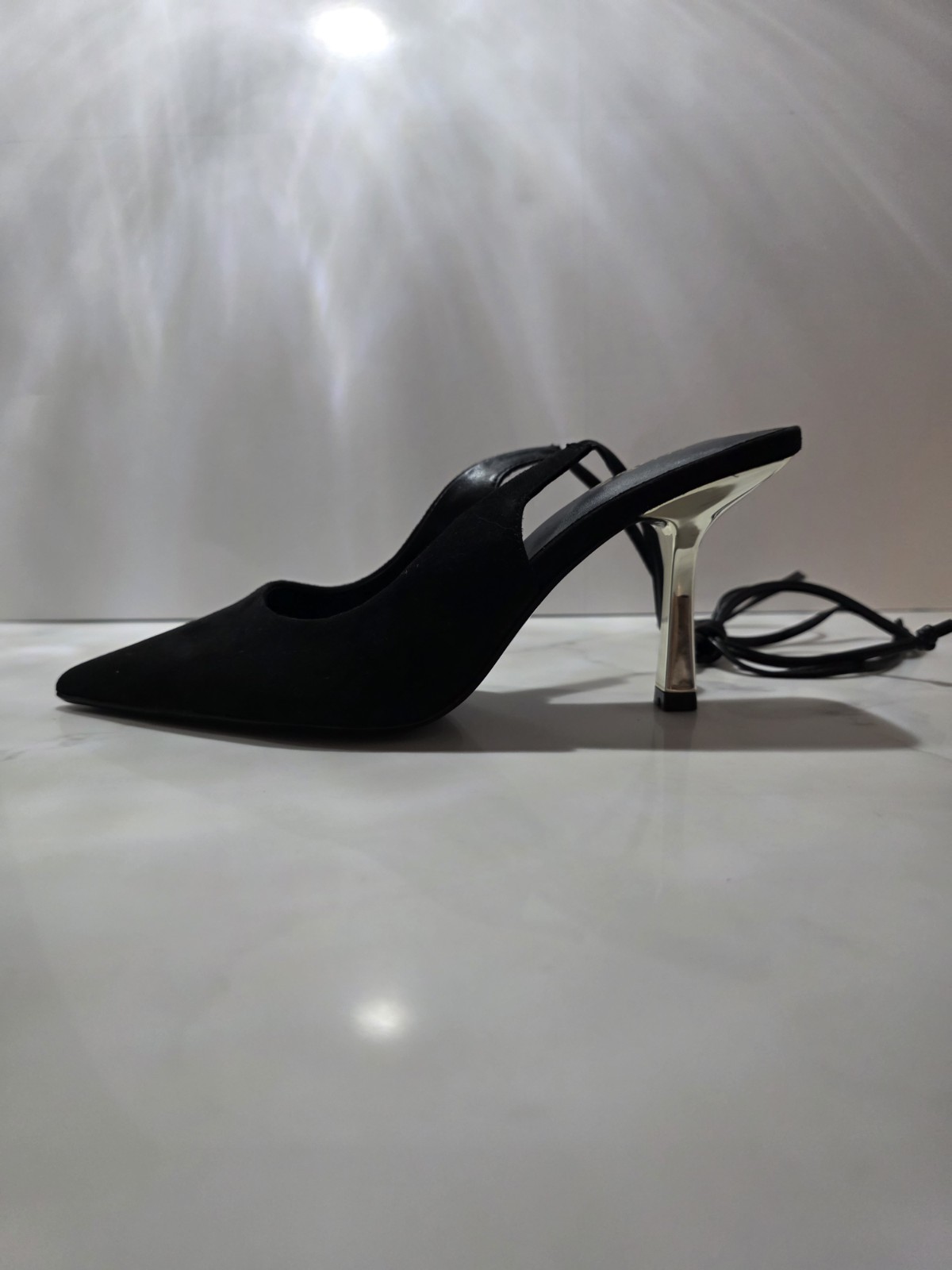 ALDO Black Polyurethane Pointed Toe Lace-Up Slingback Stiletto Heels 7M