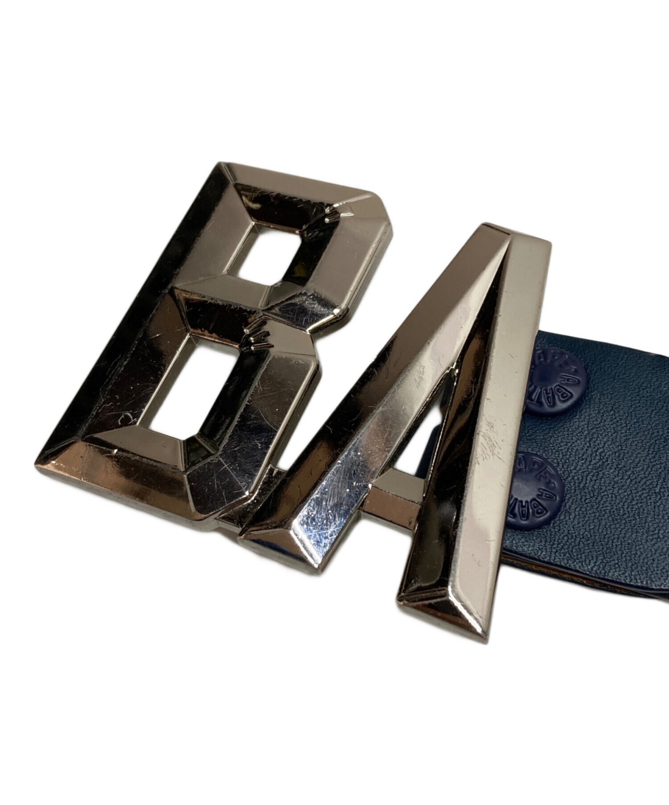 BATHING APE Leather Belt BAPE “BA” 3D Logo Metal Buckle Vintage Rare