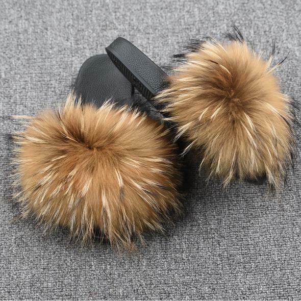 Faux Fur Slides Fuzzy Fluffy Slippers Flat Soft Sandals Open Toe – US Seller