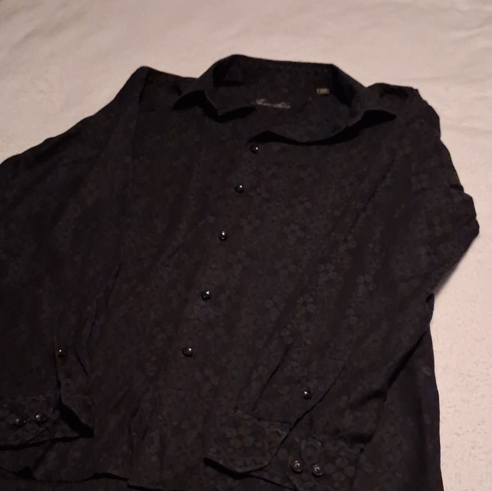 Tasso Elba Mens L Black Geometric Cotton Woven Long Sleeve Button-Up Collar