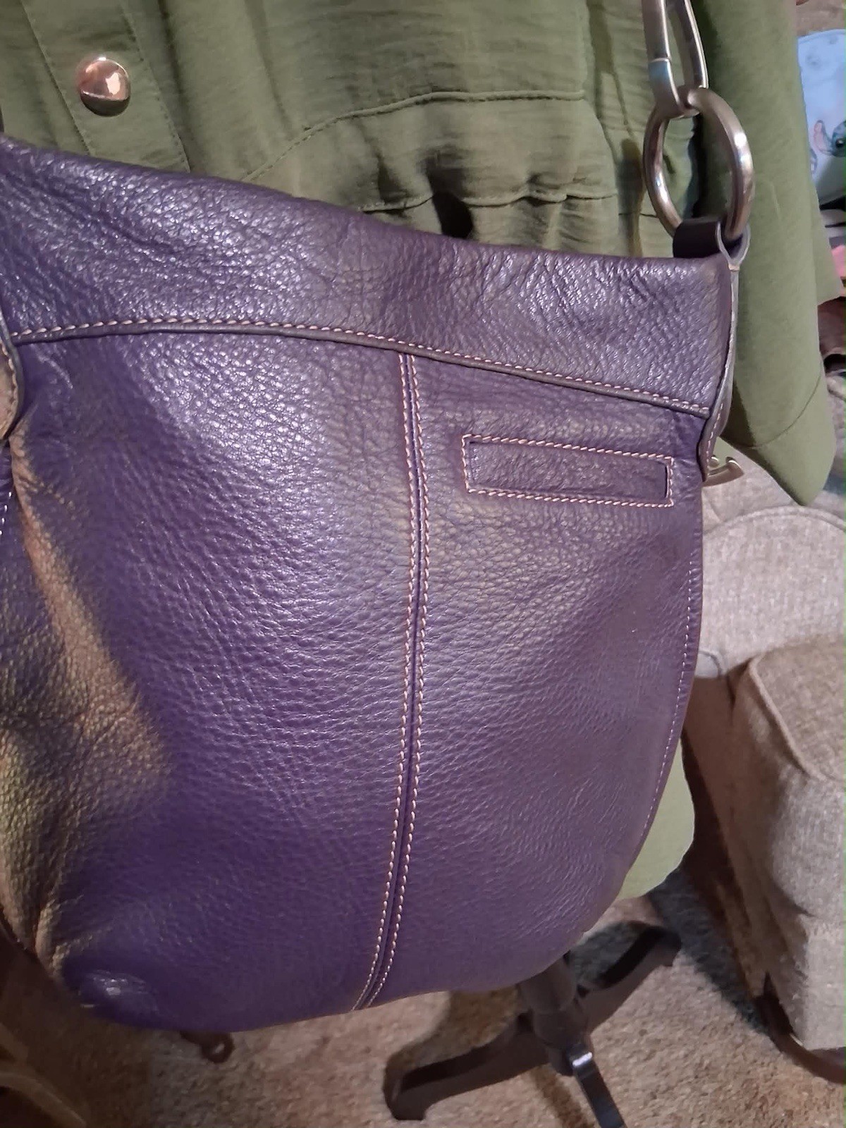 B. Makowsky Purple Soft Pebbled Leather Crossbody Animal Lining w Charm Silver
