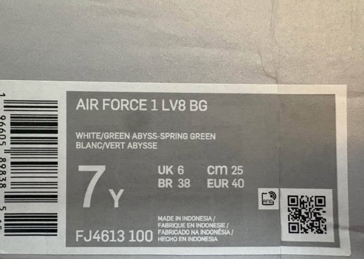 Nike Air Force 1 LV8 BG Unisex Kids White/Green/Blue Sneaker 7Y FJ4613-100