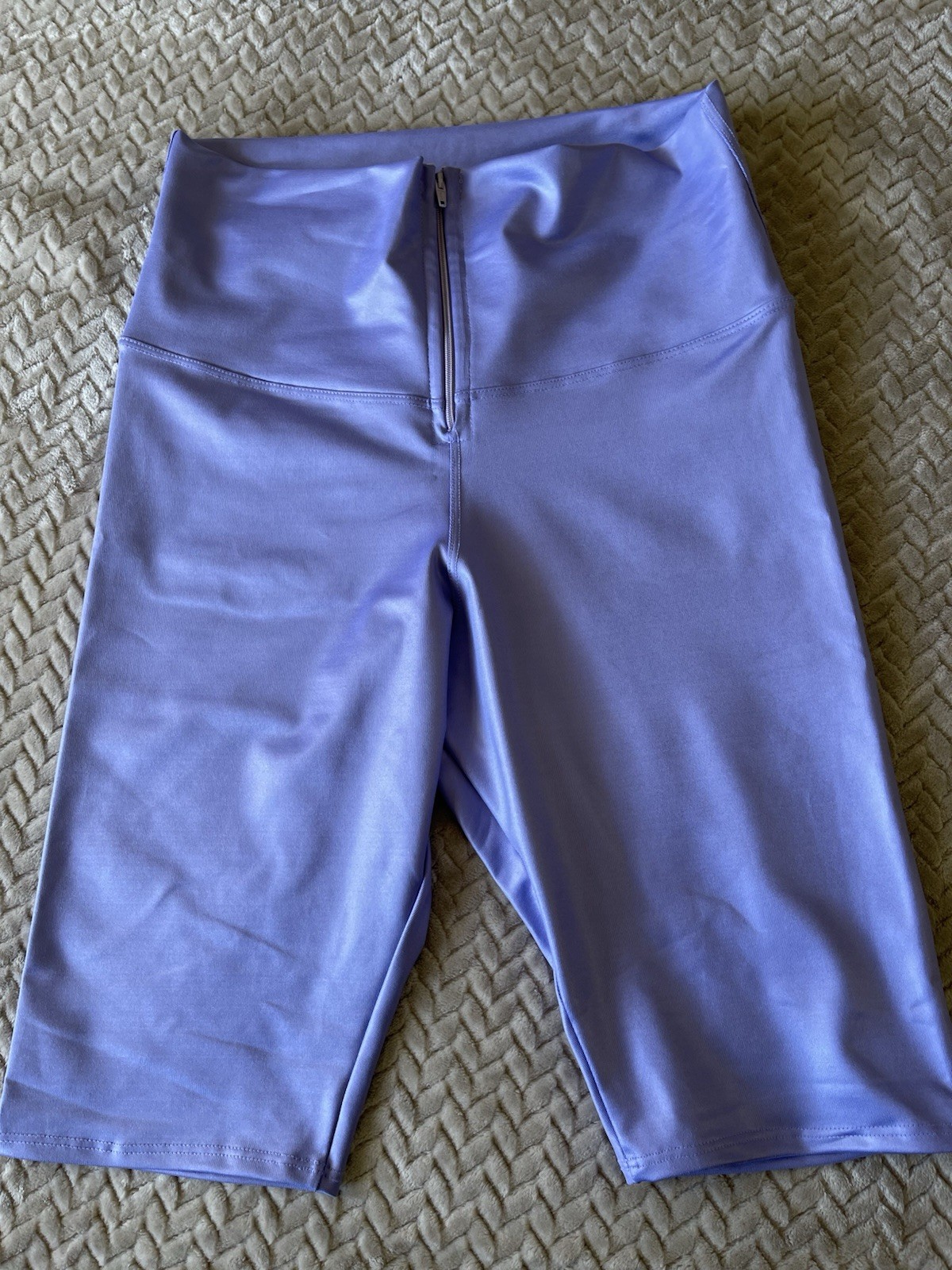 Lavender Biker Shorts Women Stretch Activewear Solid Zipper Closure