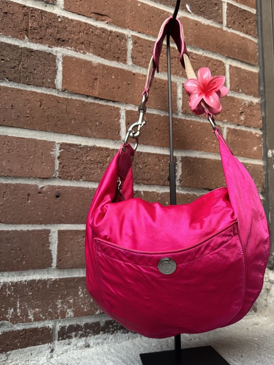 Y2K Coach Pink Ergo Hobo Crescent Nylon Leather Shoulder Bag Silver hardware