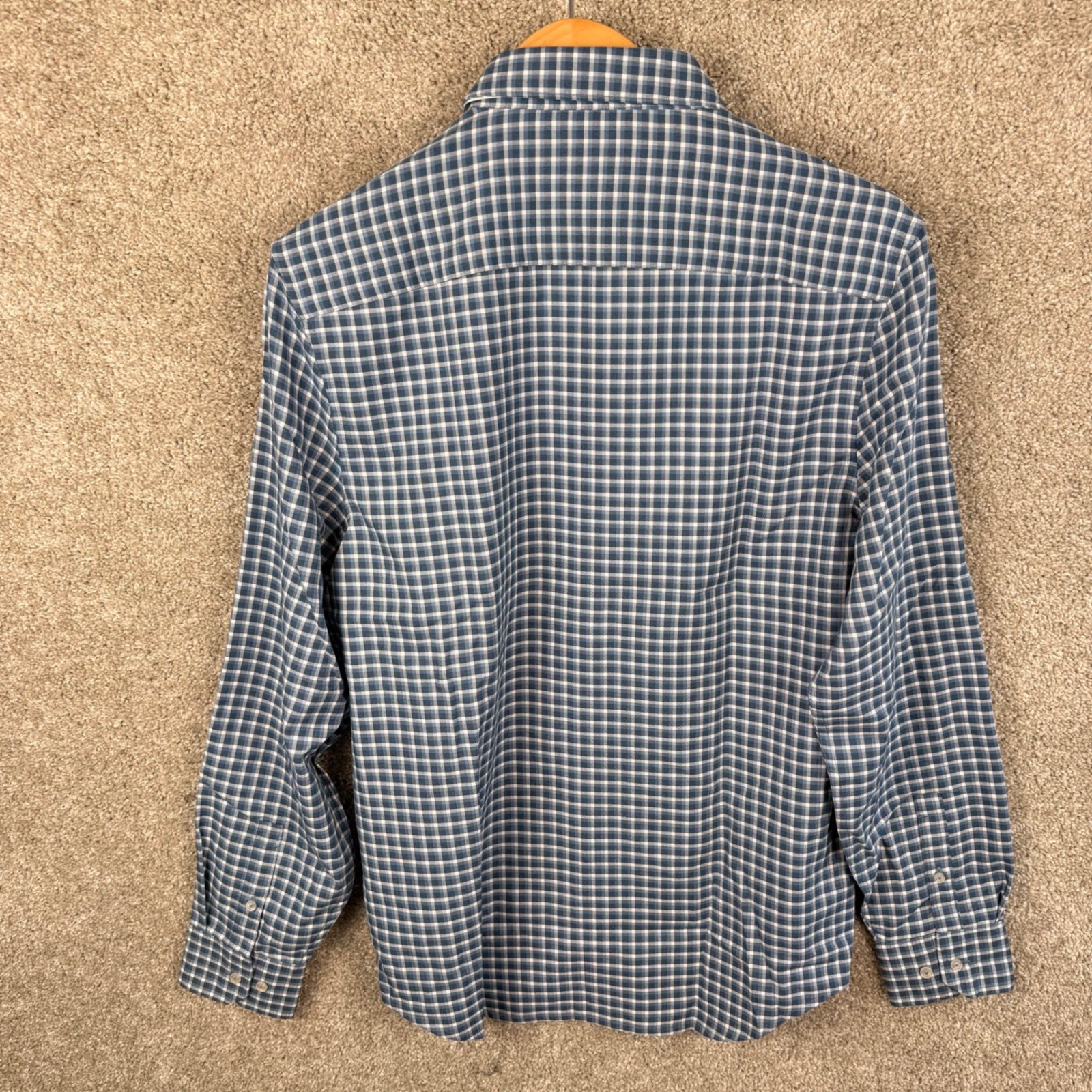 Mack Weldon Airflex Shirt Mens Medium True Navy Gingham Seawool Performance NEW