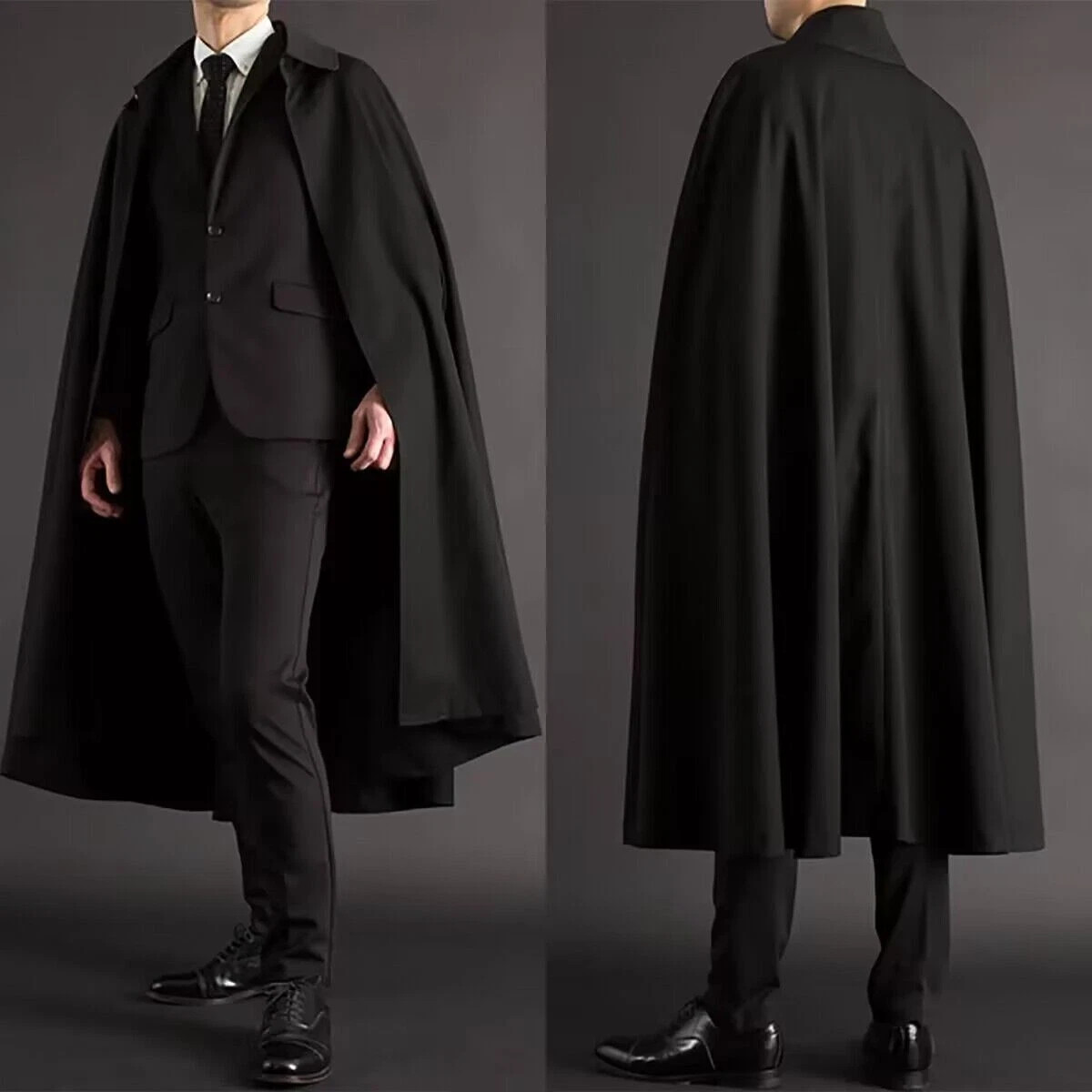 British Black Men’s Suit with Cape Formal Wedding Evening Party Prom Blazer Pant