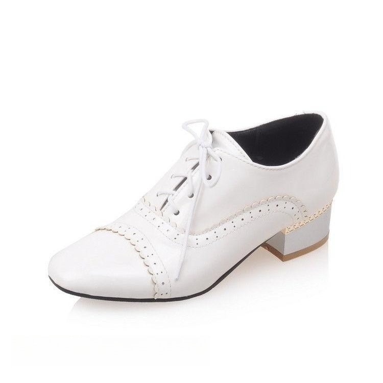 Women Sweet Pointy Toe Shoes Patent Leather Pumps Mary Jane Chunky Heel US4-US12