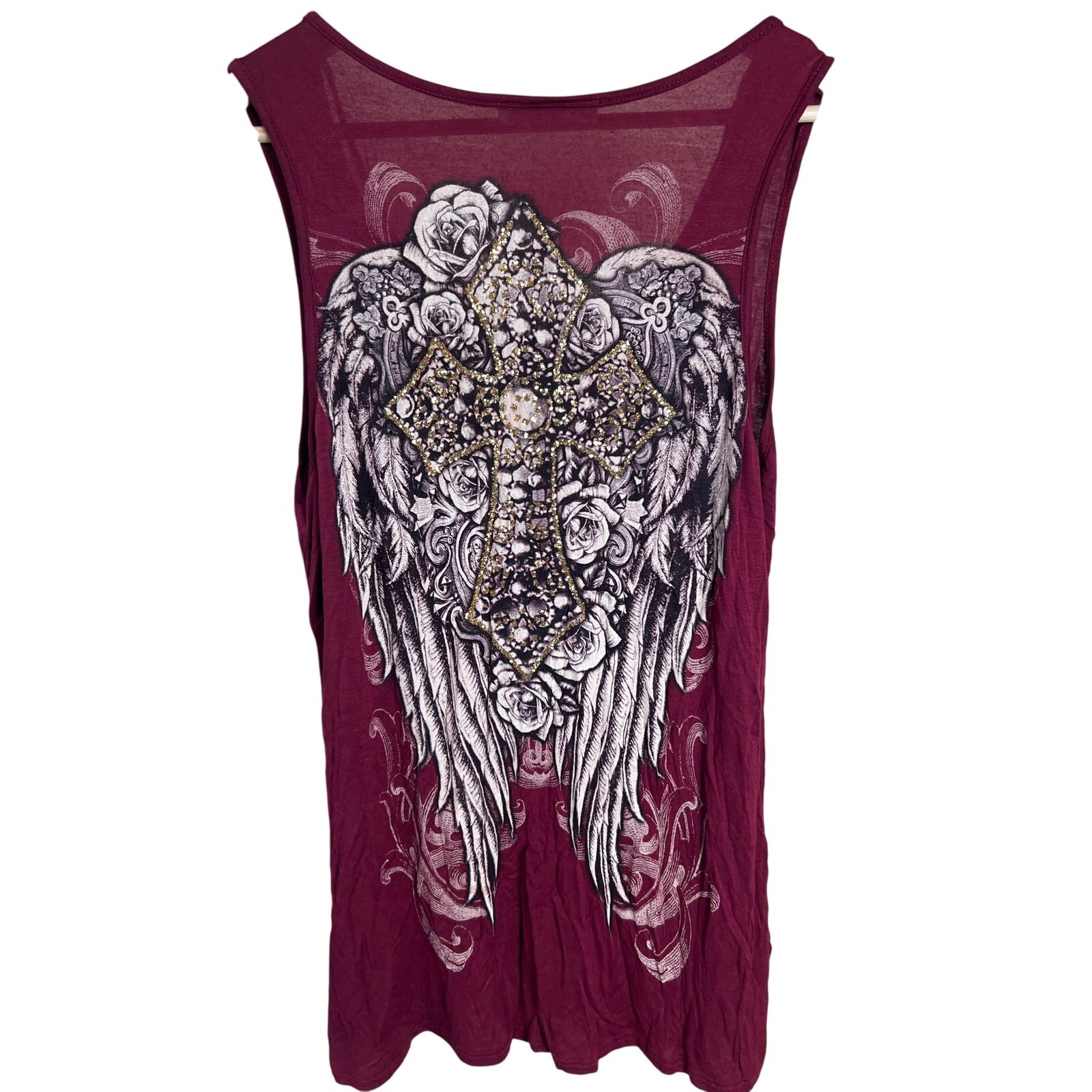 23 Love Street Rhinestone Burgundy Wing Tank Top *Dimensions In Pictures*