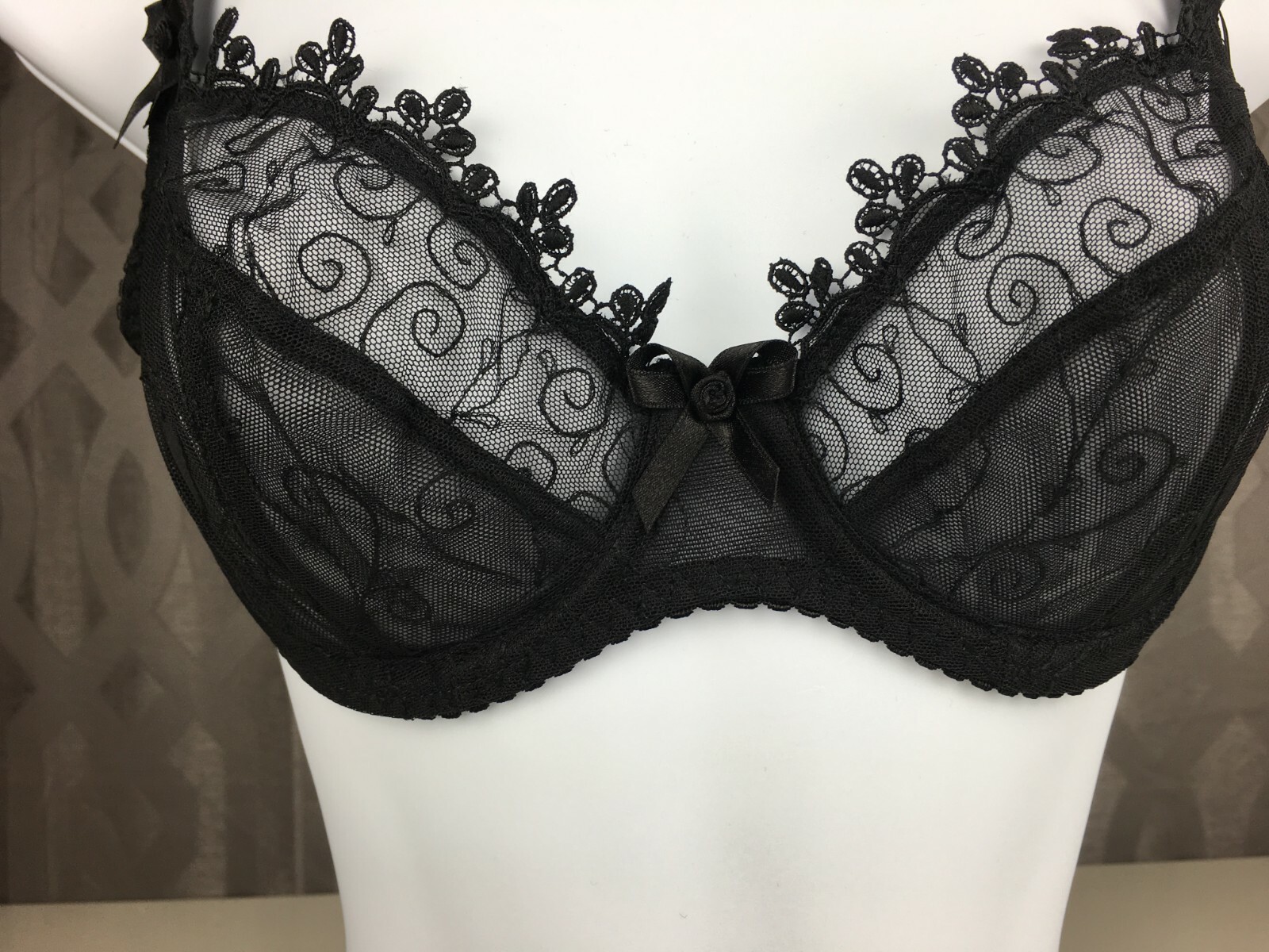 Ruby Pink KEIA Sexy Lingerie Sheer Embroidered Lace Underwire Bra – Black 1051