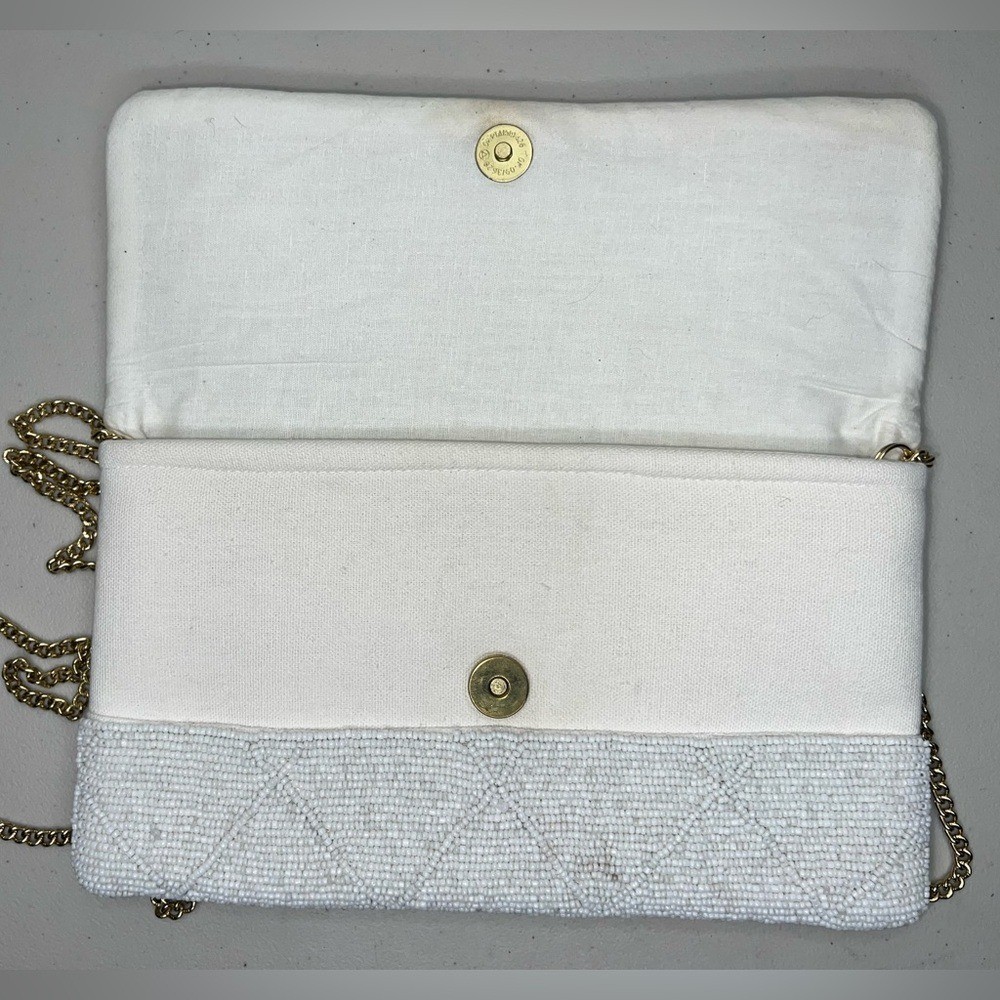 Elegant Bride Beaded Clutch – White and Gold