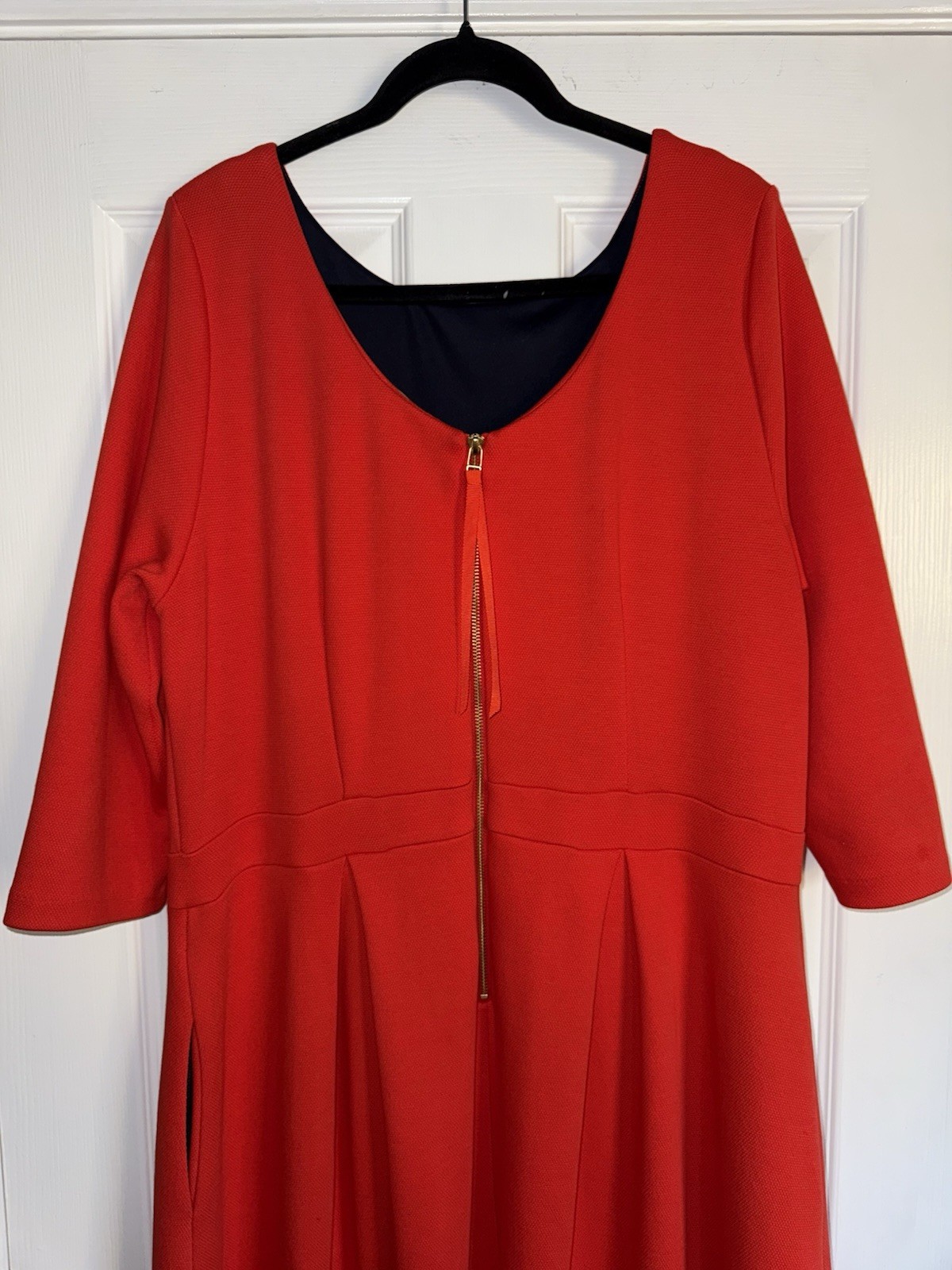 BODEN Red Holly Textured Classic Chic Holiday Fit Flare Pleated Skirt Dress 18 R