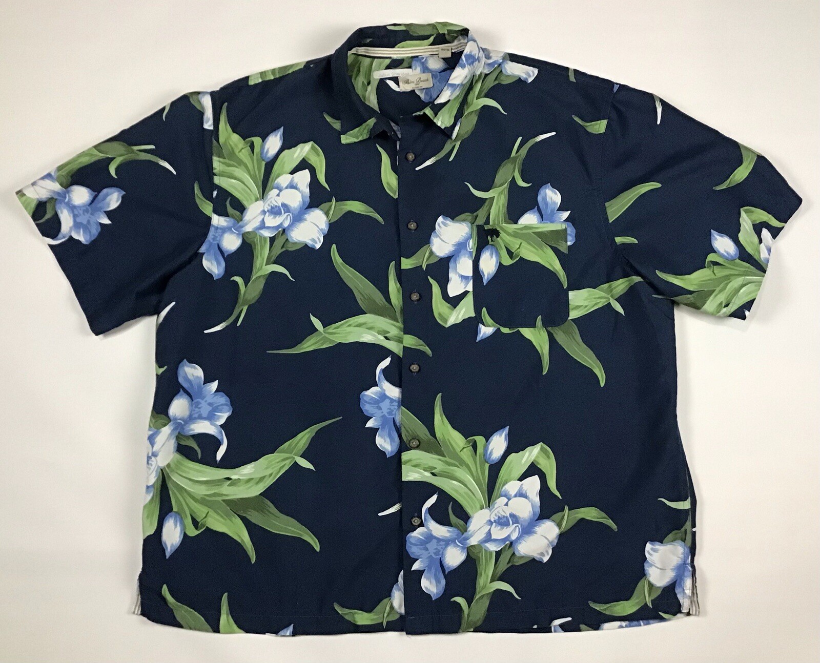 Palm Beach Classic Fit Button Up Hawaiian Floral Print Shirt XL Blue White Green