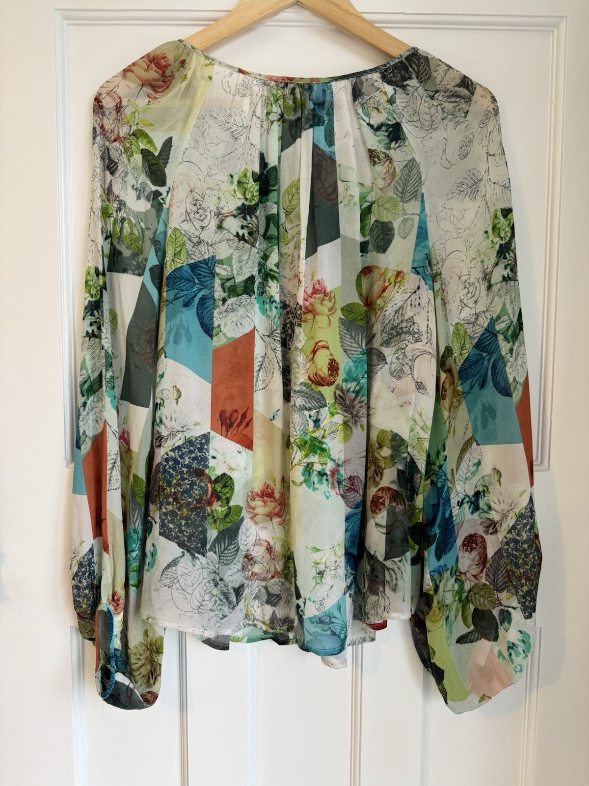 ANTHROPOLOGIE LEIFSDOTTIR Blouse UK8-10 100% Silk Floral Sketch Print Spring