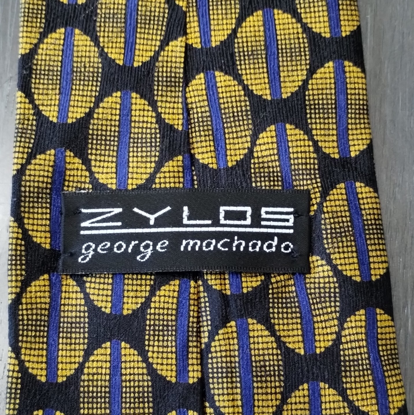 Zylos George Machado Silk Geometric Tie Black Gold Blue Classic 57″-60″