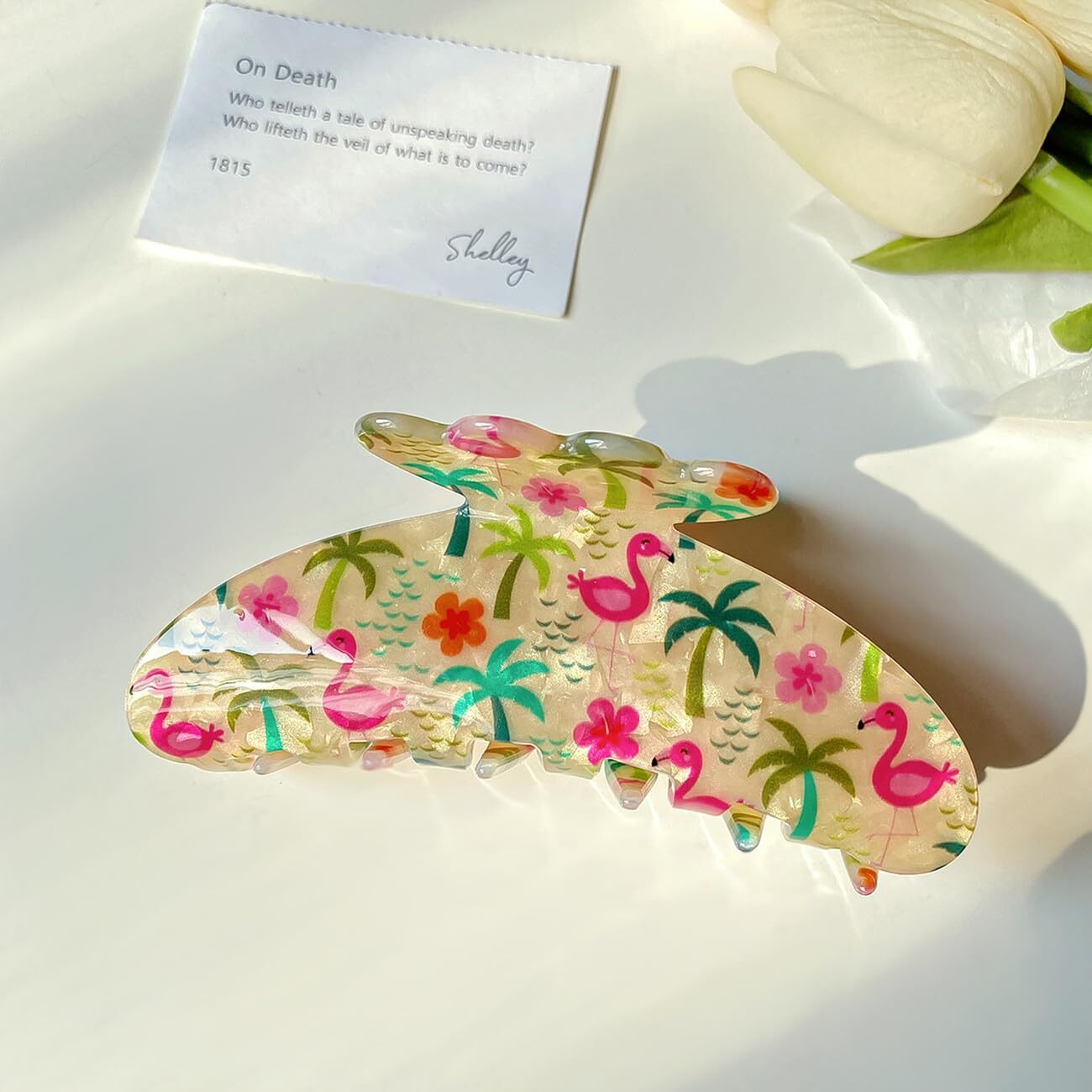 4.3″ Bird Pattern Print Large Vintage Hair Claw Clip Non-Slip Flamingo Yellow