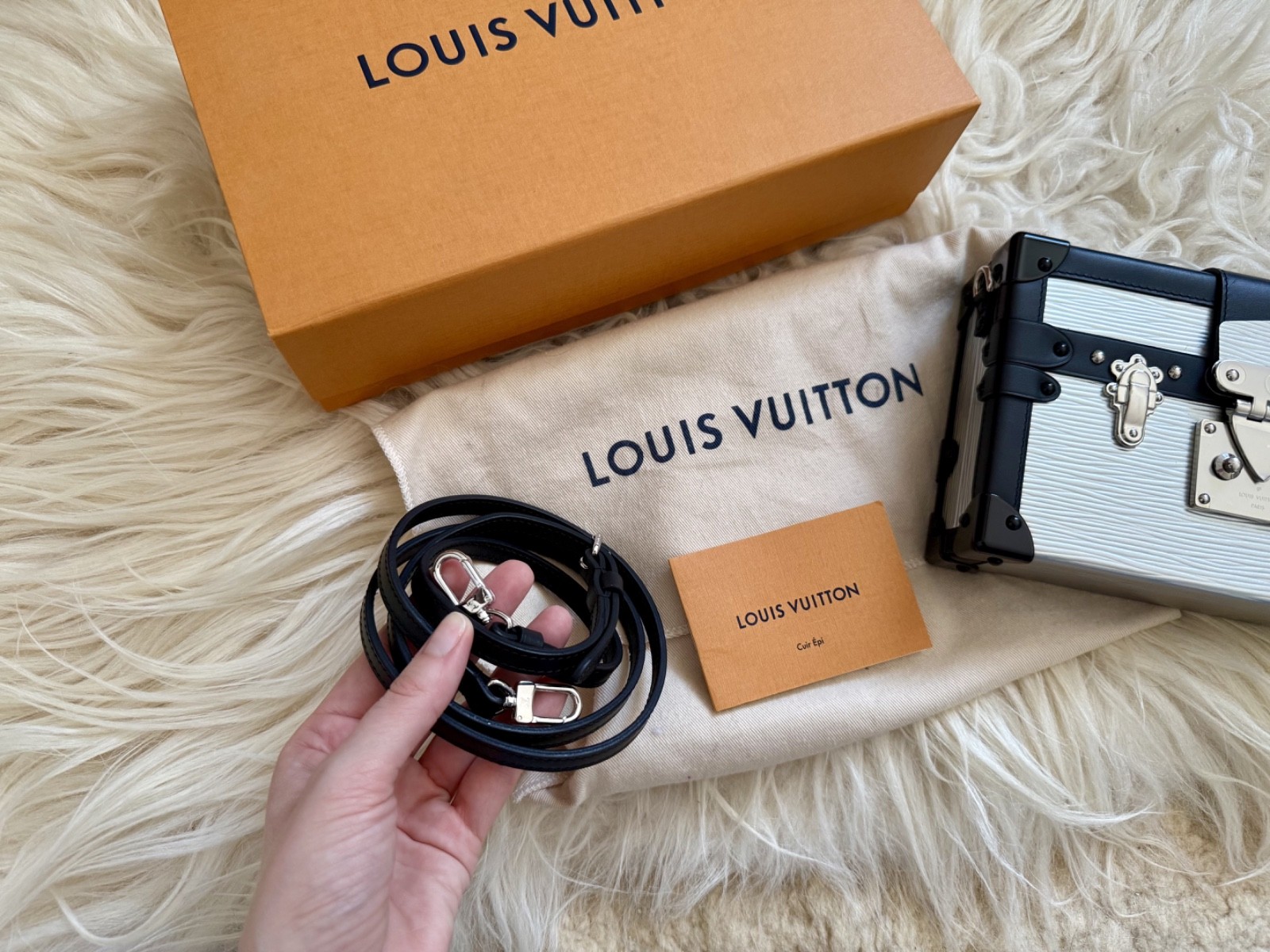 Louis Vuitton Petite Malle Epi Silver Leather Trunk Shoulder Crossbody Bag