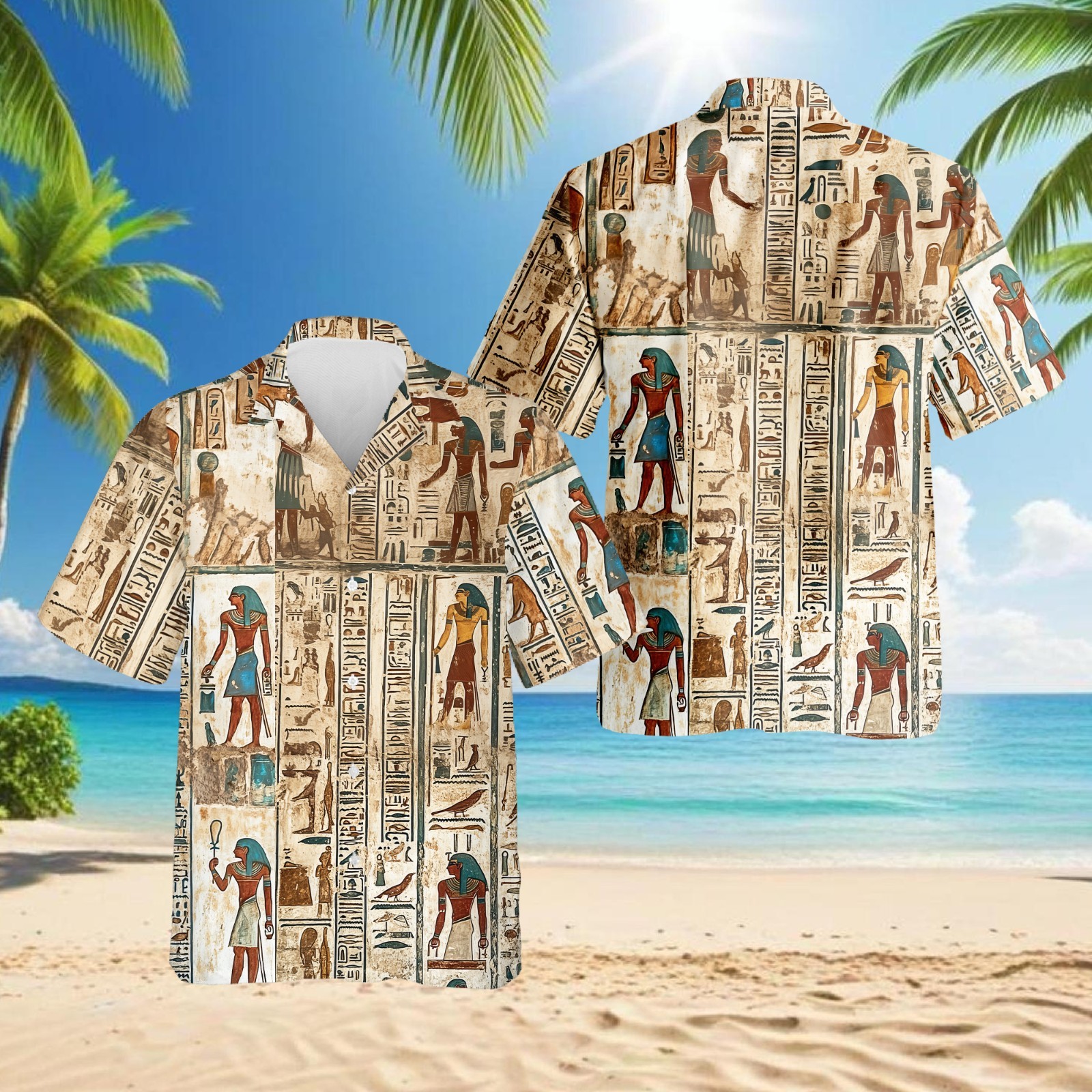 Ancient Egyptian Hawaiian Shirt Pharaoh Hieroglyph Summer Button Up