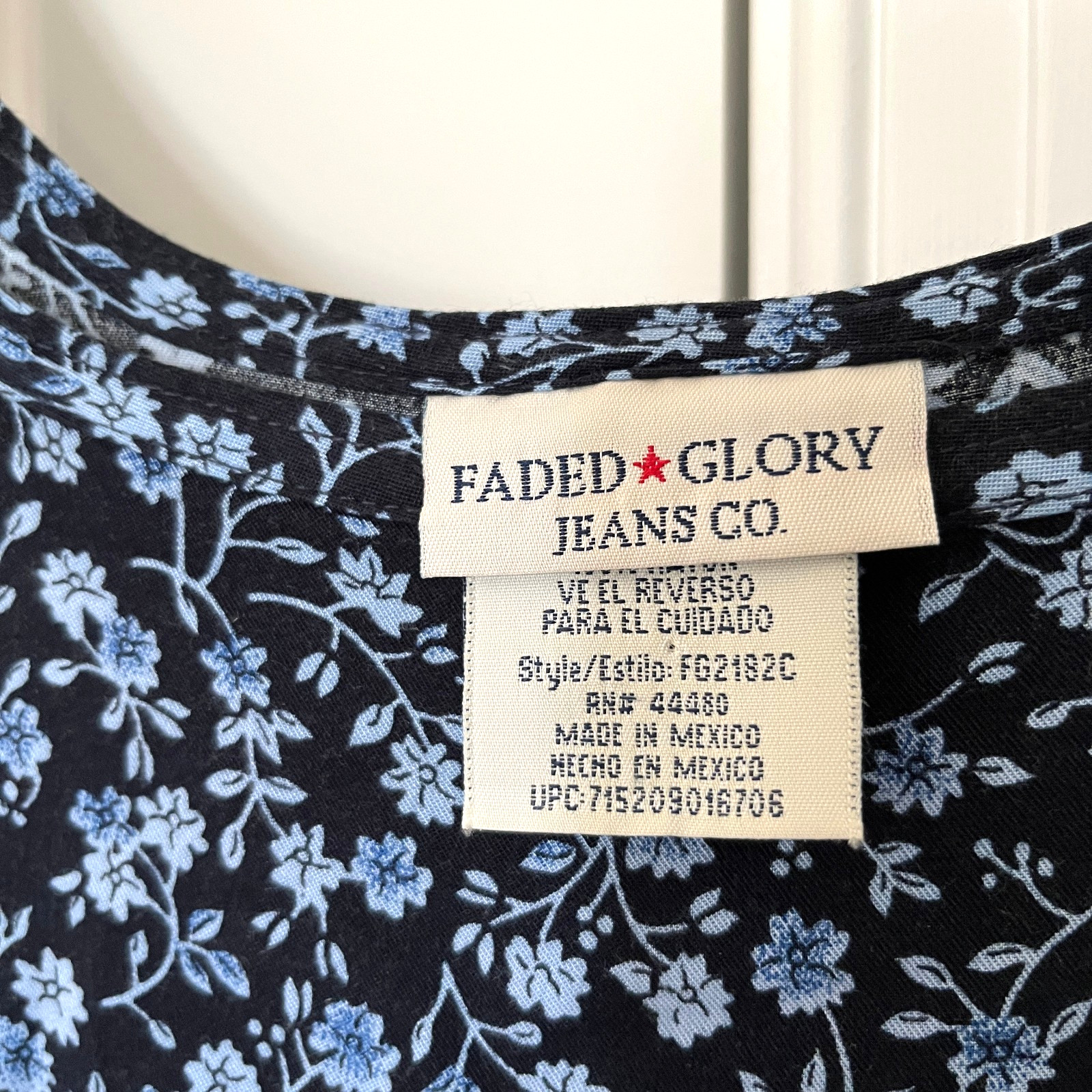 VTG Faded Glory~Tank Style Dress~Pullover~Blue Floral Print~Full Length~Small