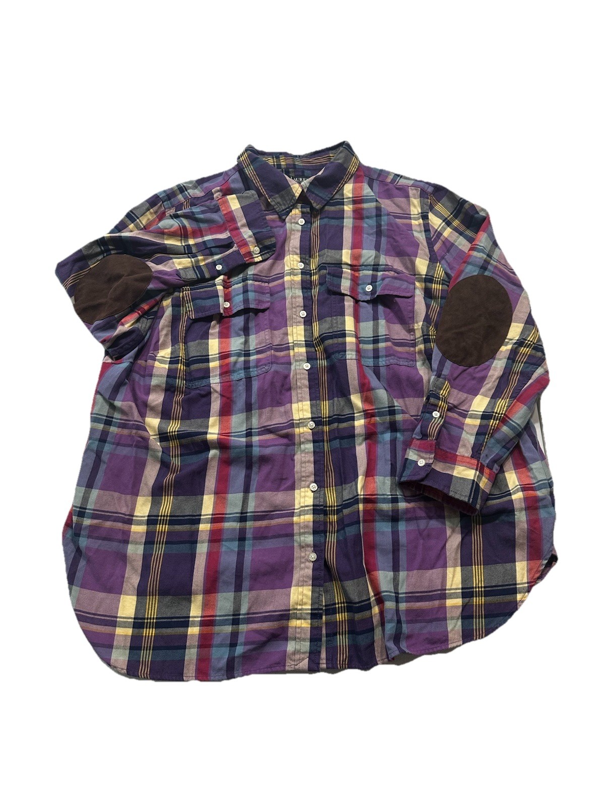 Lauren Ralph Lauren Women’s 3X Plaid Cotton Twill Shirt Suede Elbow Patches