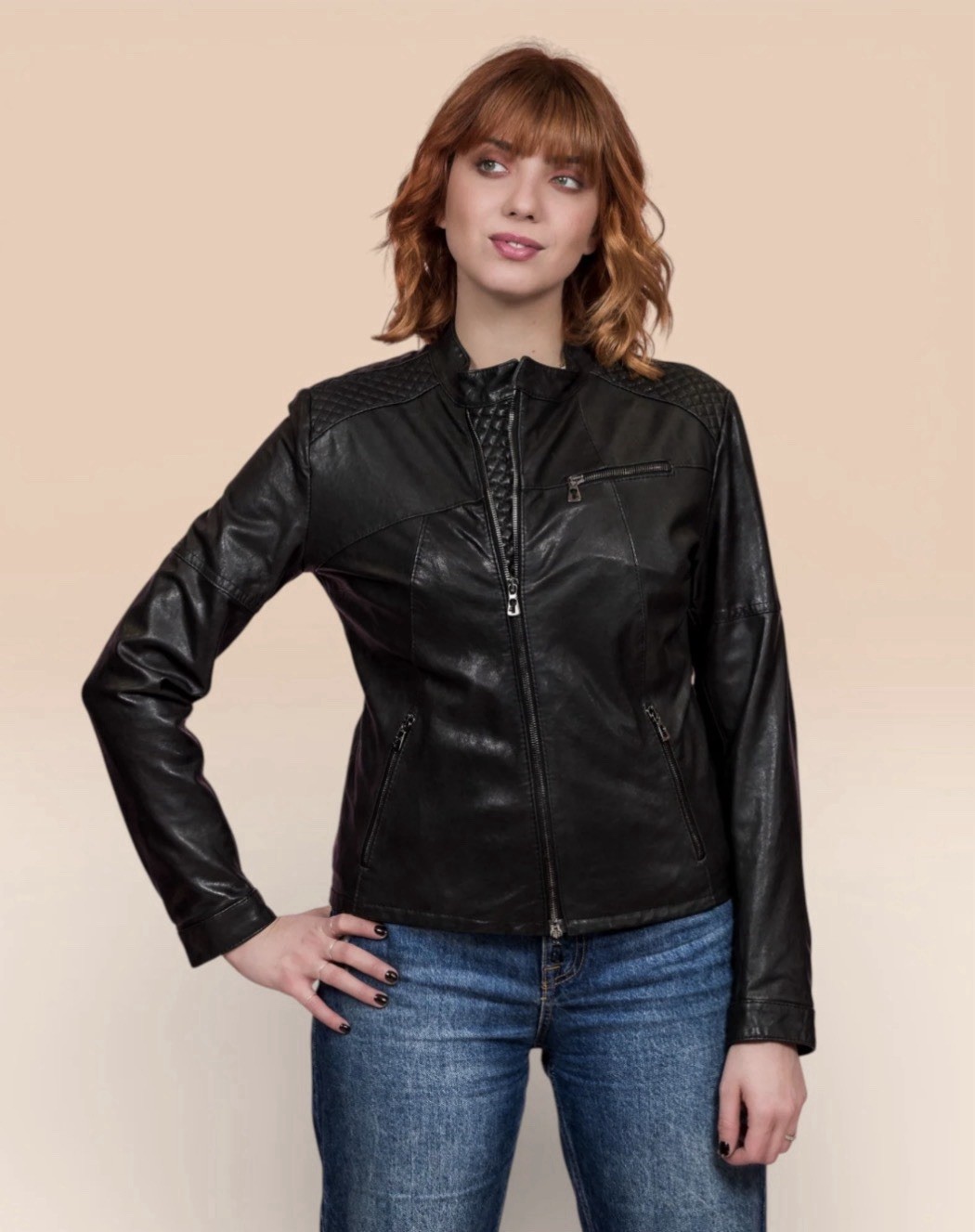 $746 BenHeart Italian Women’s Lambskin Leather Black Jacket MANNY Sz 44 EU M US